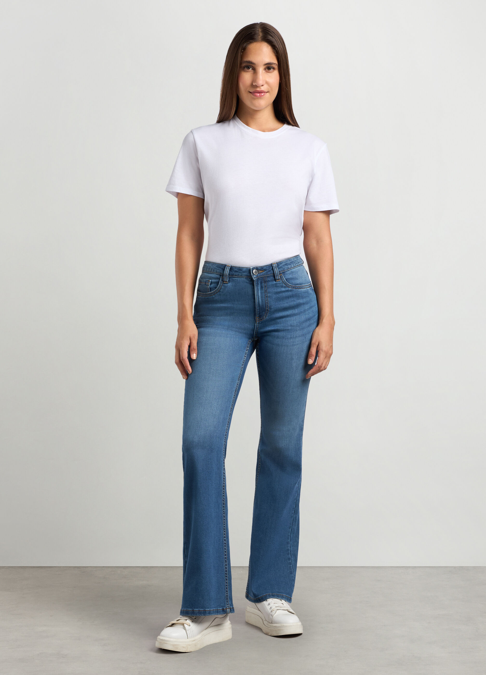Pantaloni in denim di misto cotone stretch donna_0