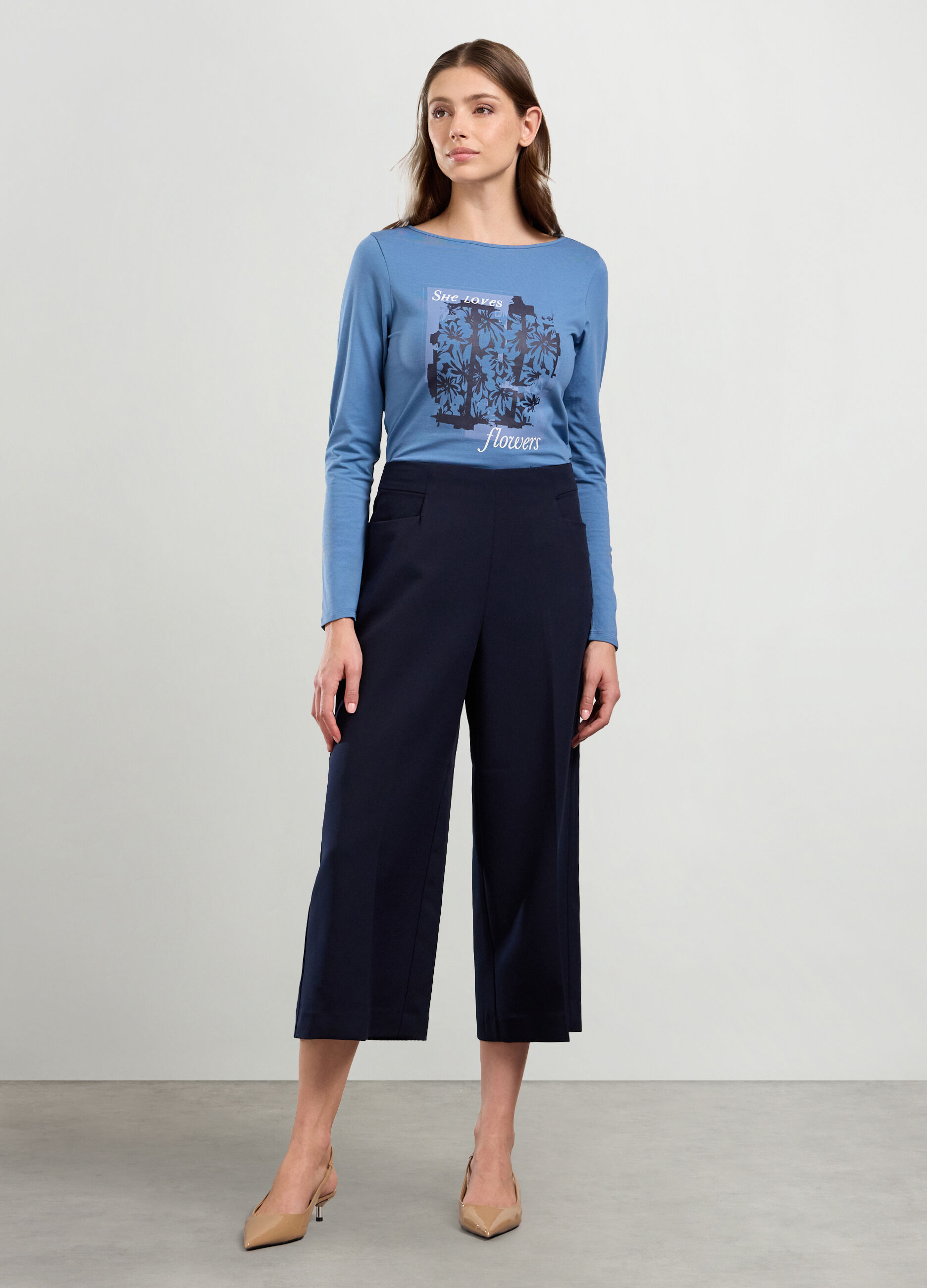 Pantaloni cropped in tessuto stretch donna_0