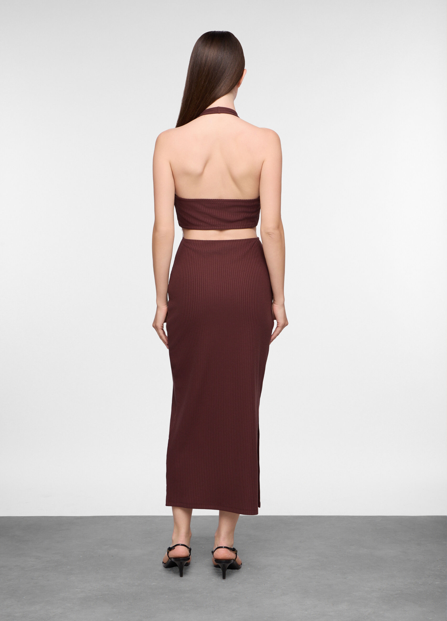 Abito lungo Fitted in costina misto viscosa donna_1