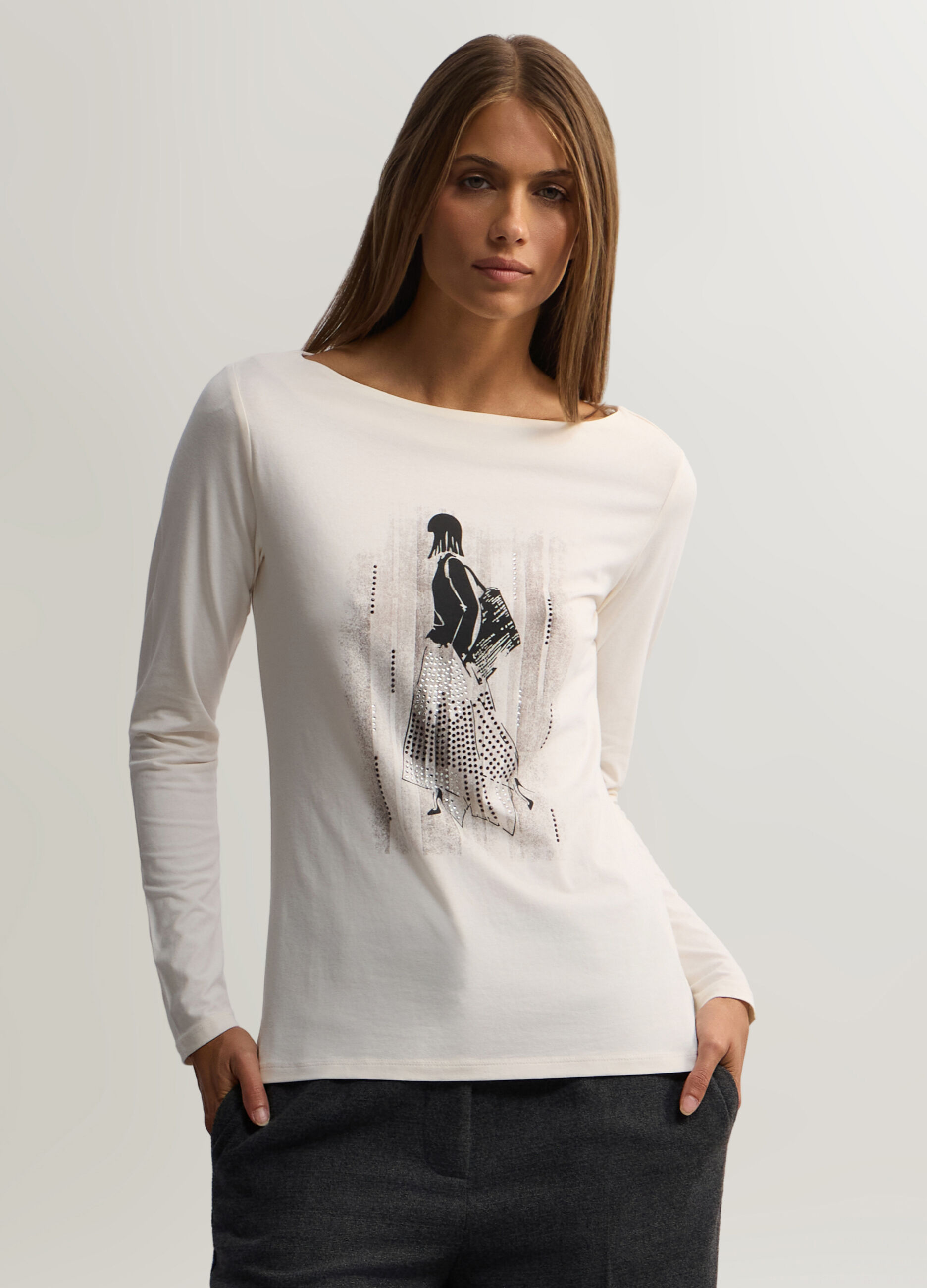 T-shirt con scollo a barchetta stretch donna_0