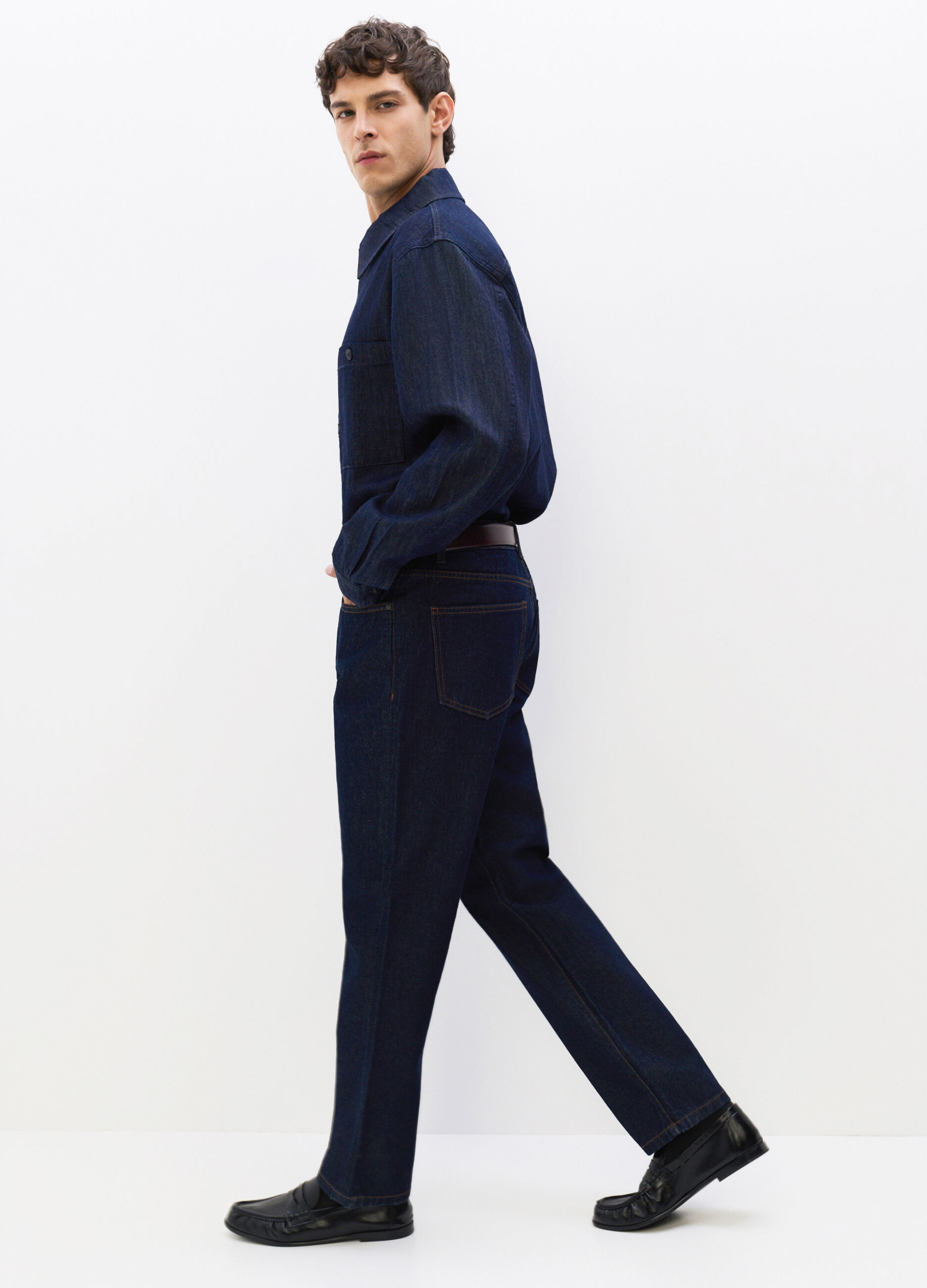 Jeans regular fit in denim cotone uomo_4