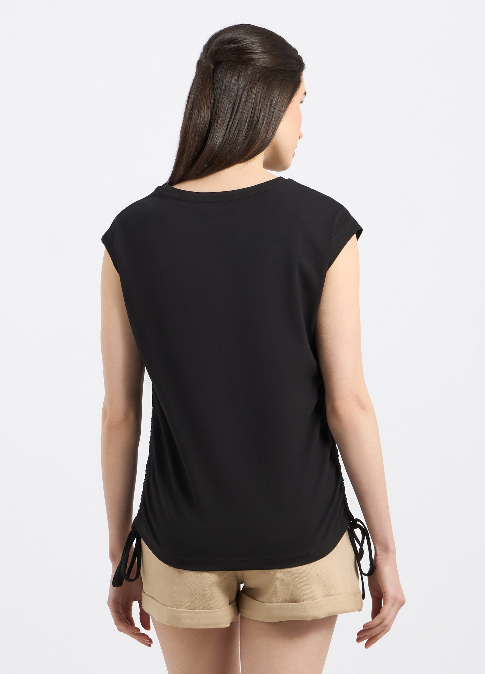 T-shirt in cotone stretch con coulisse donna_1