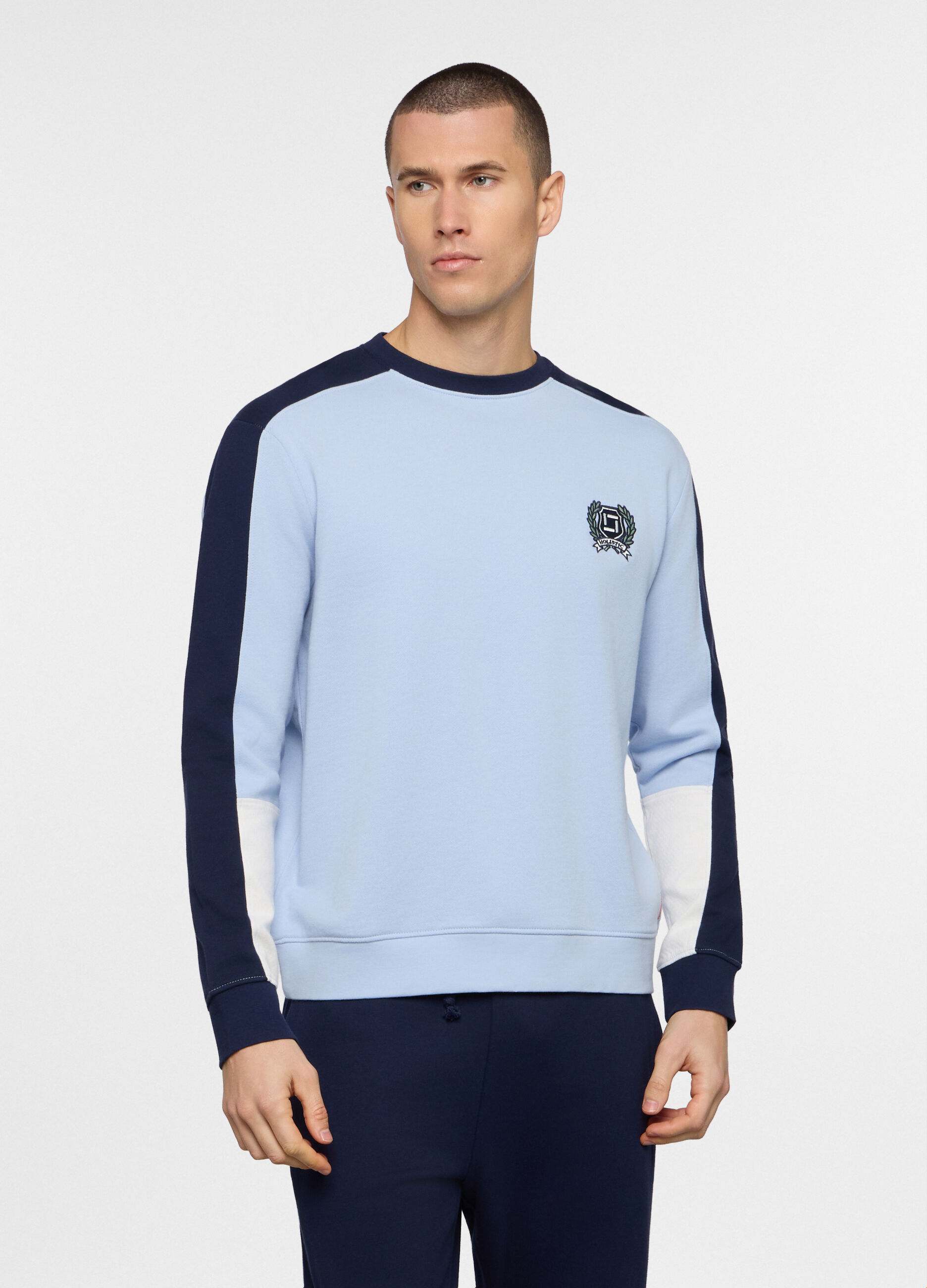 Felpa girocollo in cotone color block uomo_0