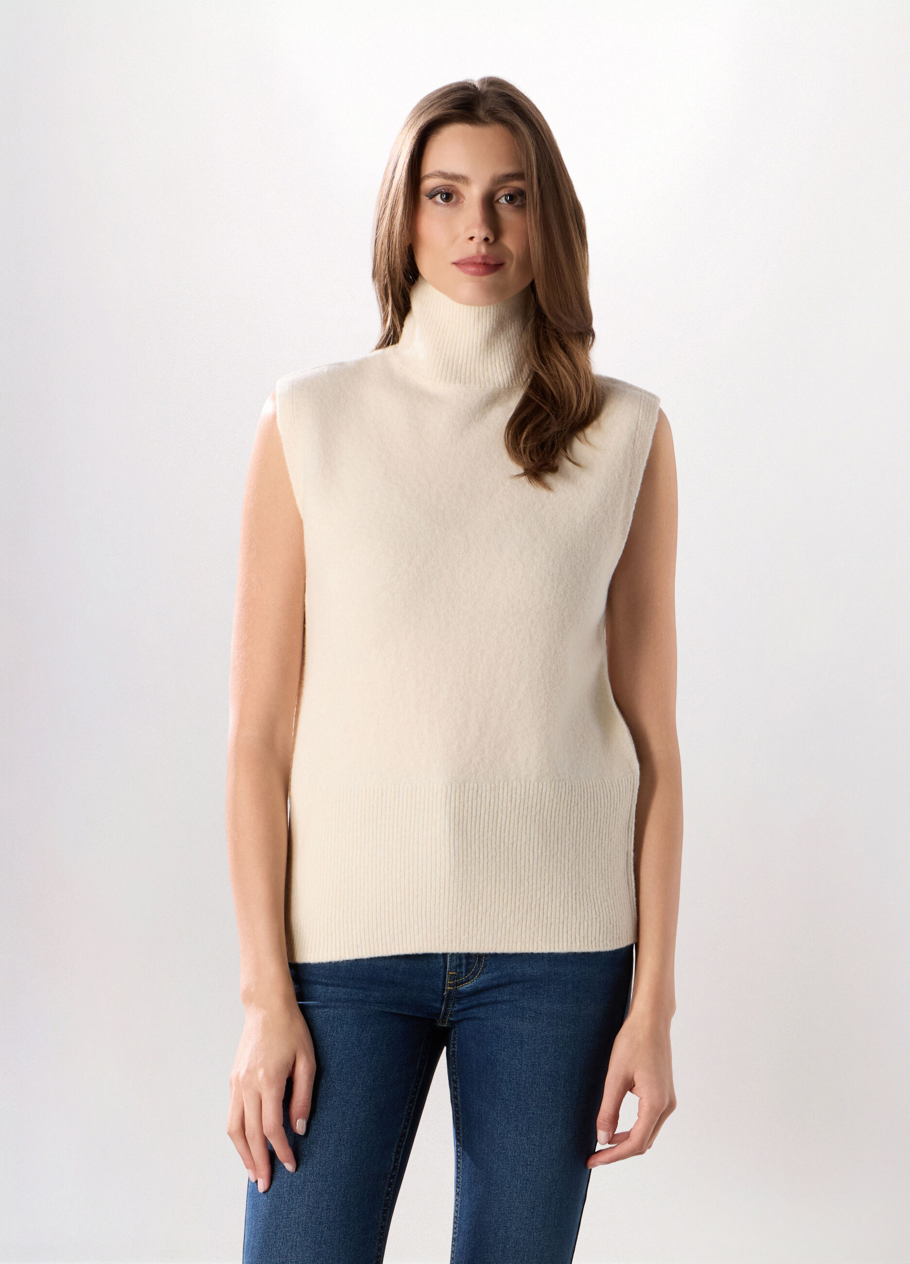 Tricot smanicato misto lana donna_0