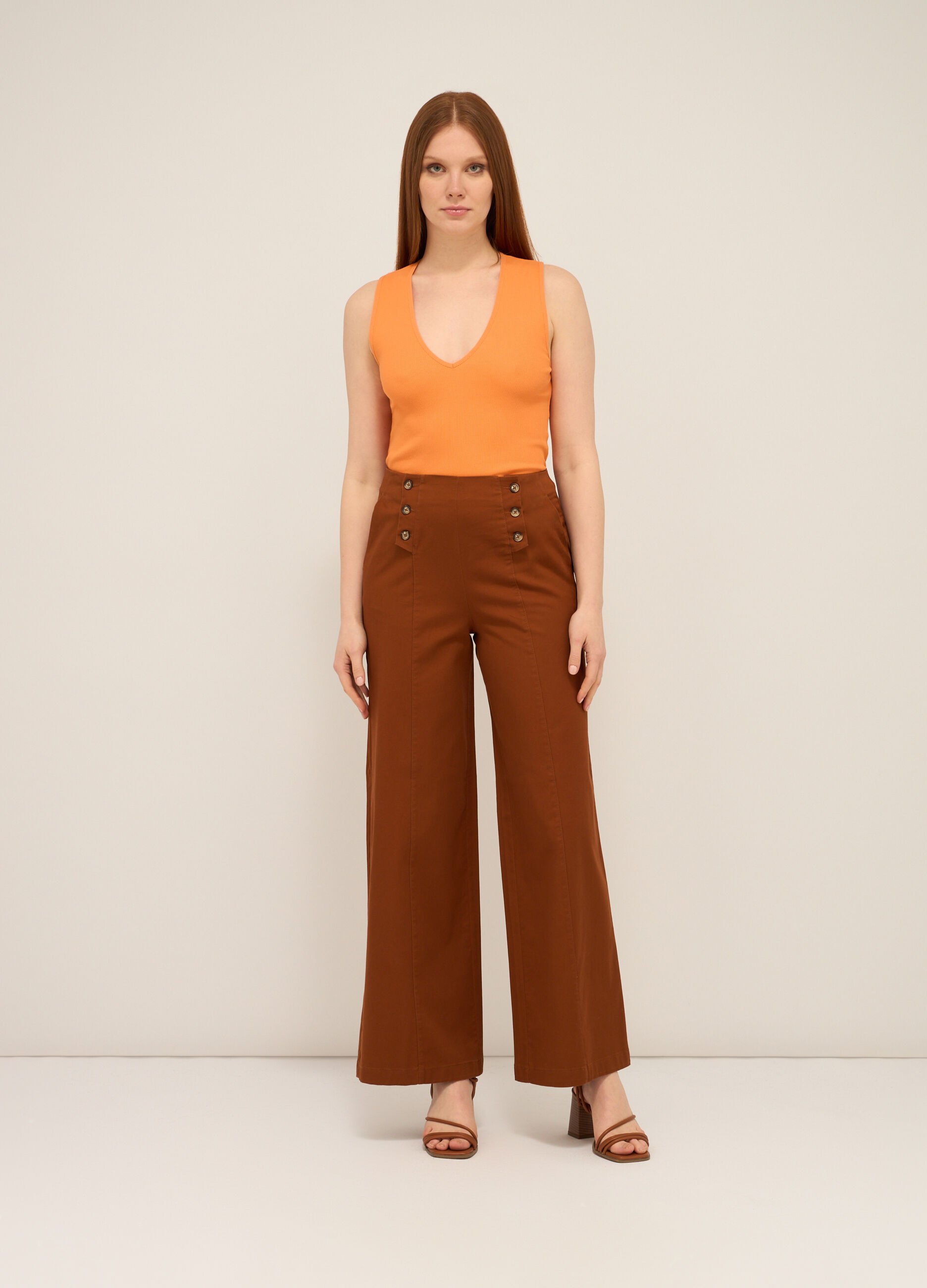 Pantaloni palazzo in cotone stretch donna_0