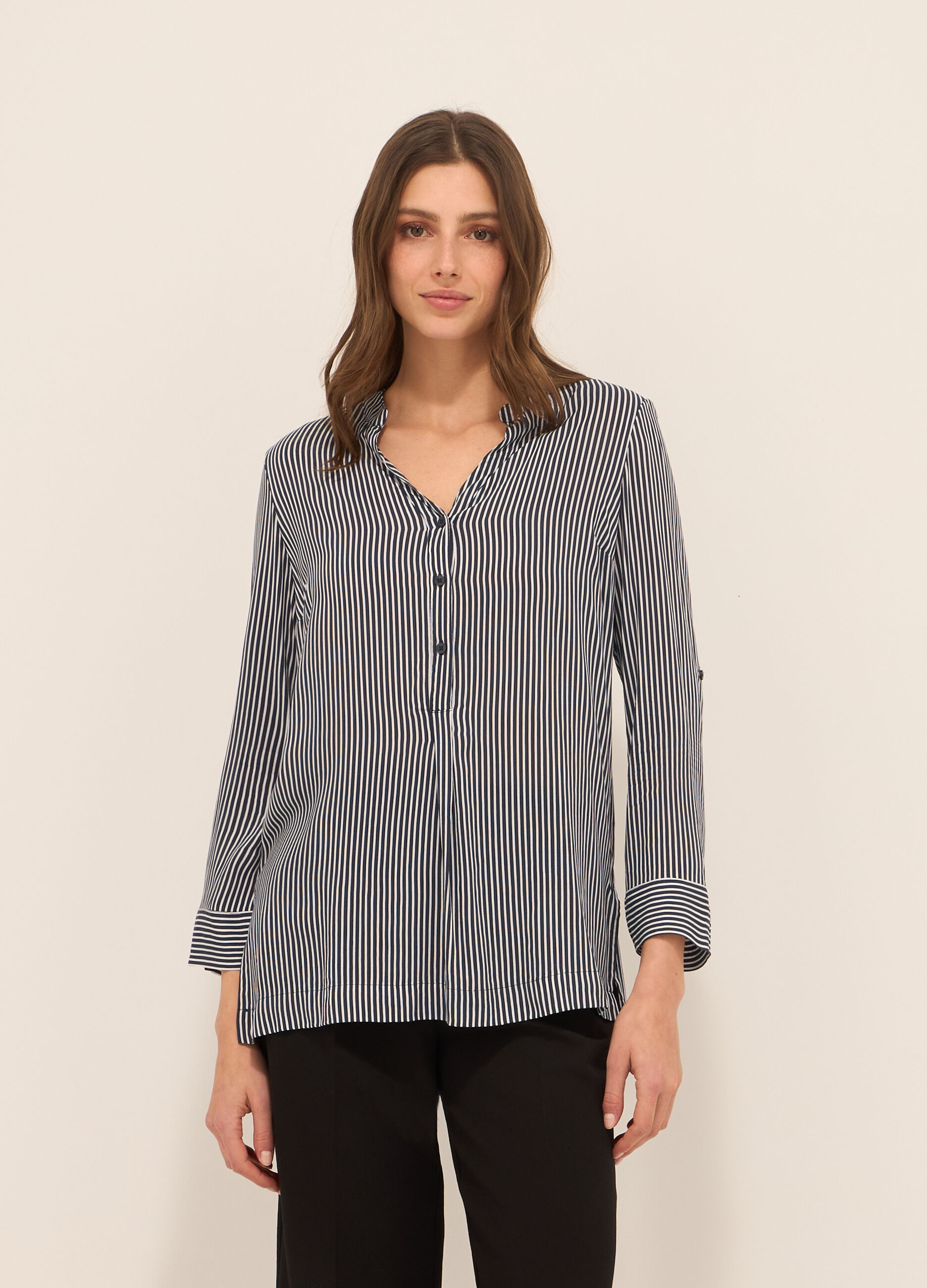 Blusa a righe in pura viscosa donna_0