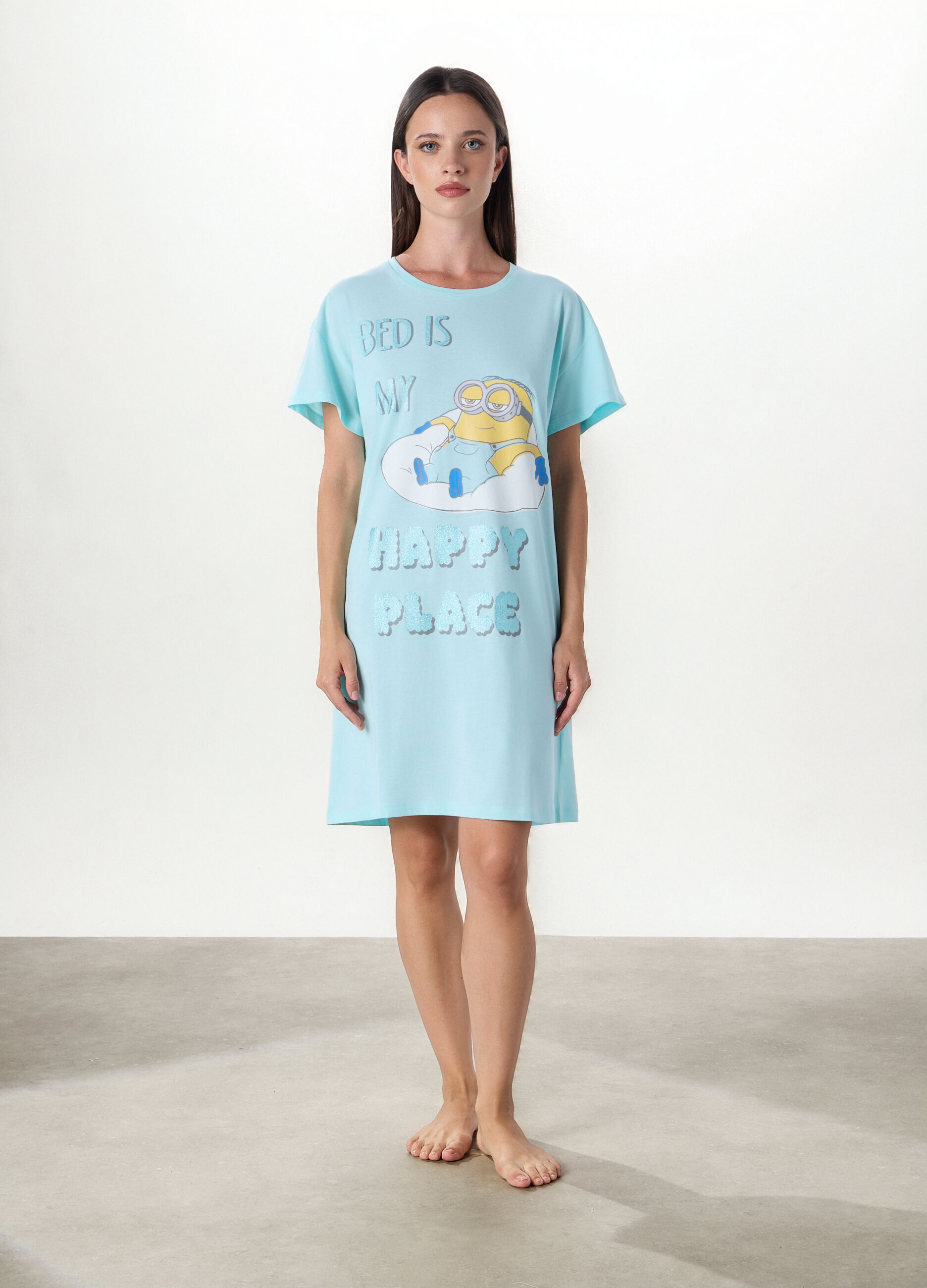 Camicia da notte in jersey di puro cotone donna_0