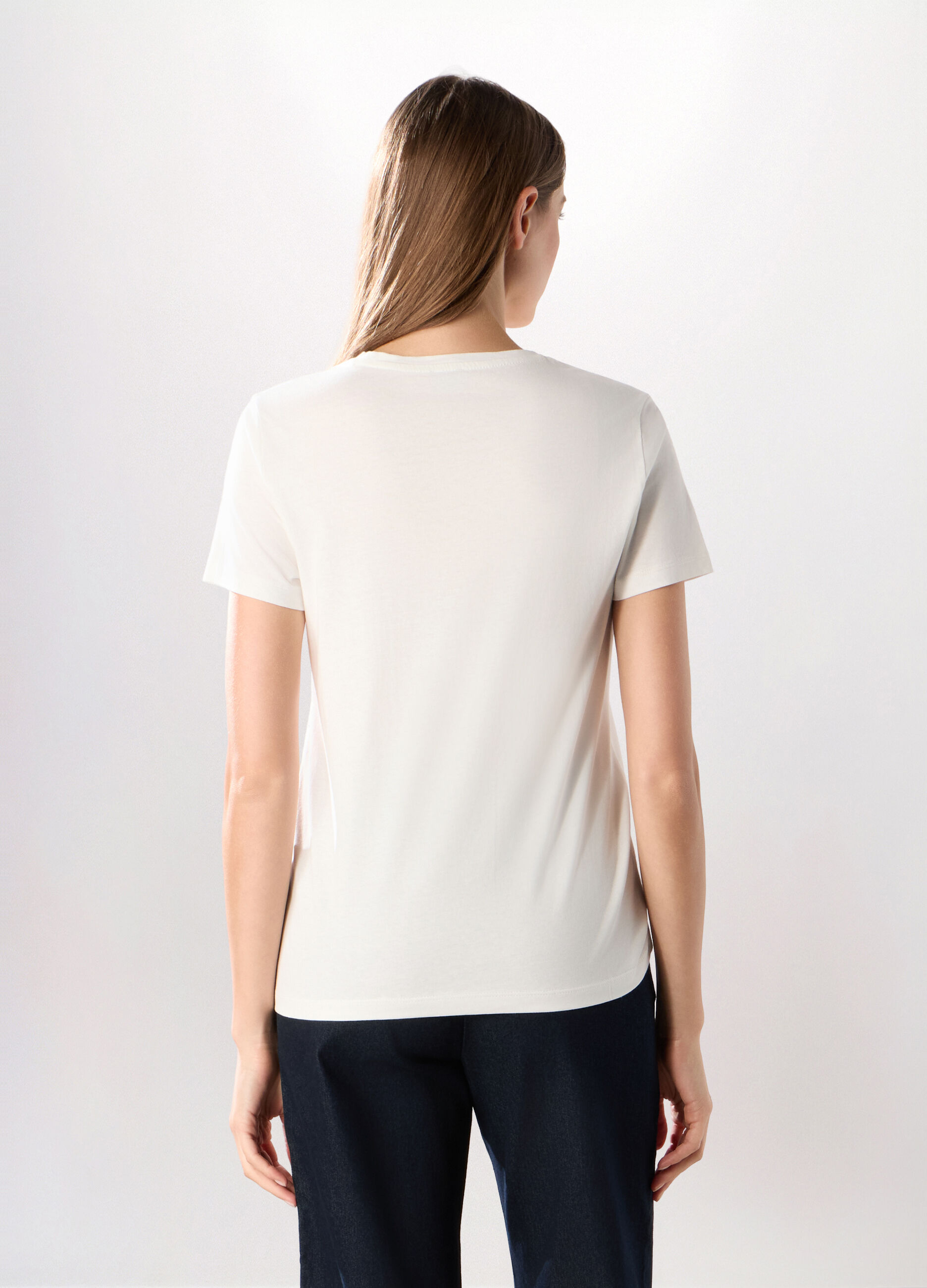 T-shirt in puro cotone con strass donna_1