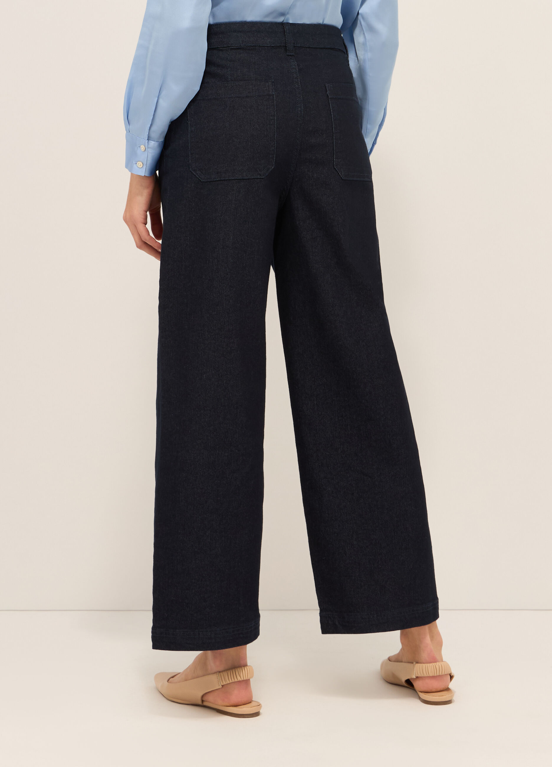 Pantaloni wide leg in denim di misto cotone donna_1