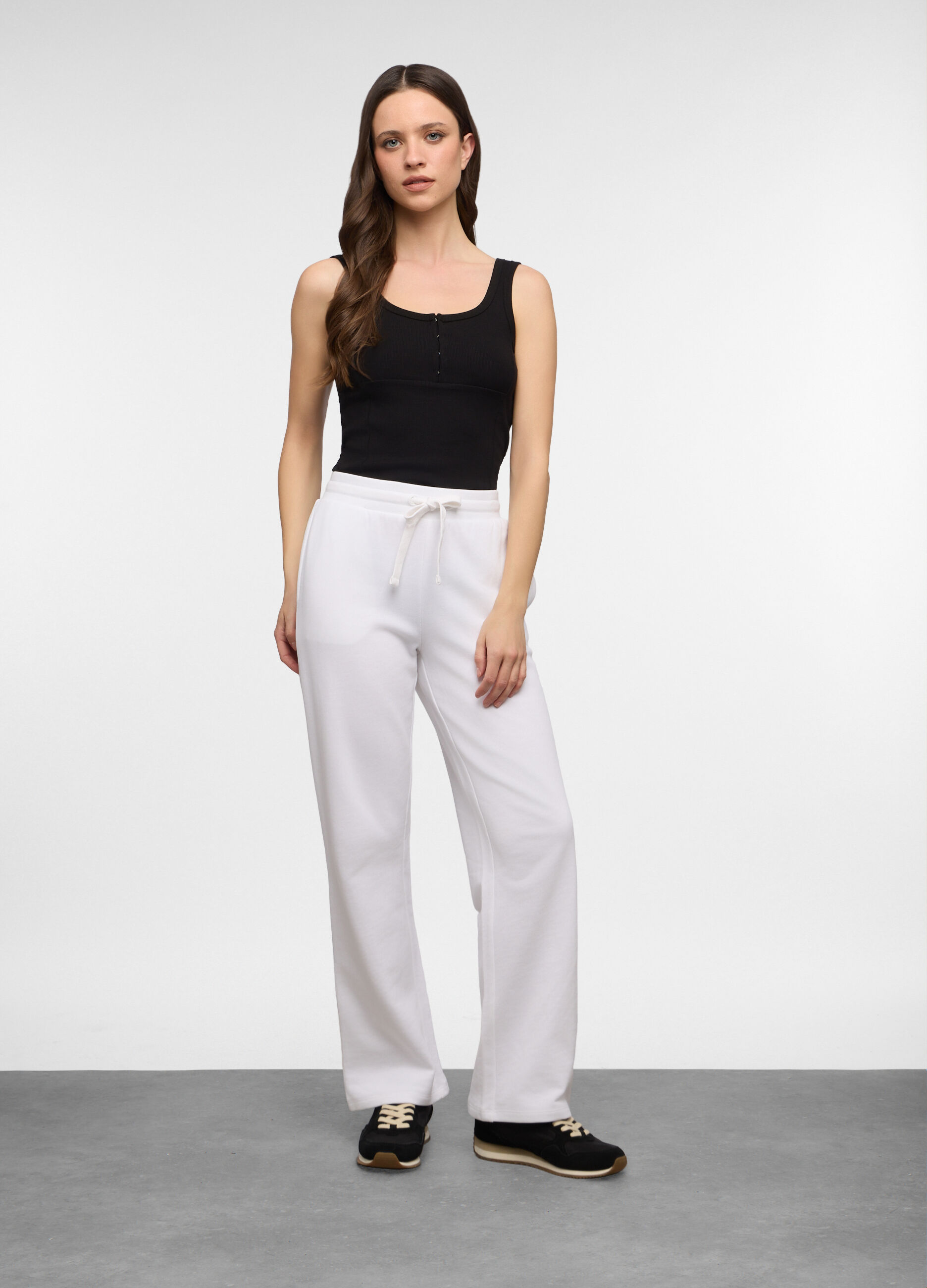 Jogger wide leg in french terry misto cotone donna_0