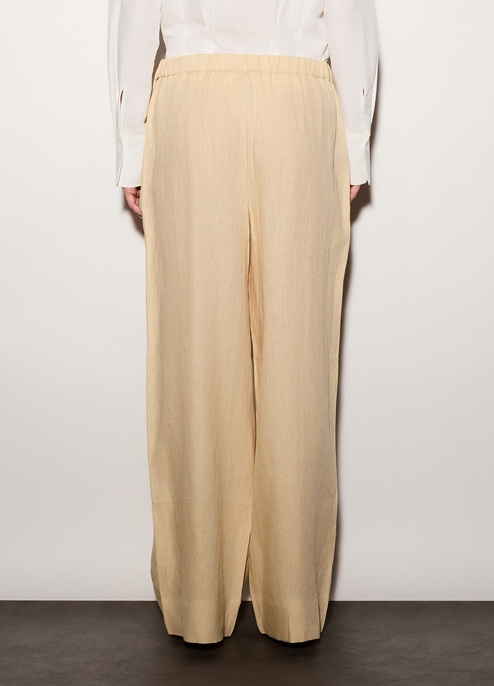 Pantaloni wide leg in puro lino donna_2