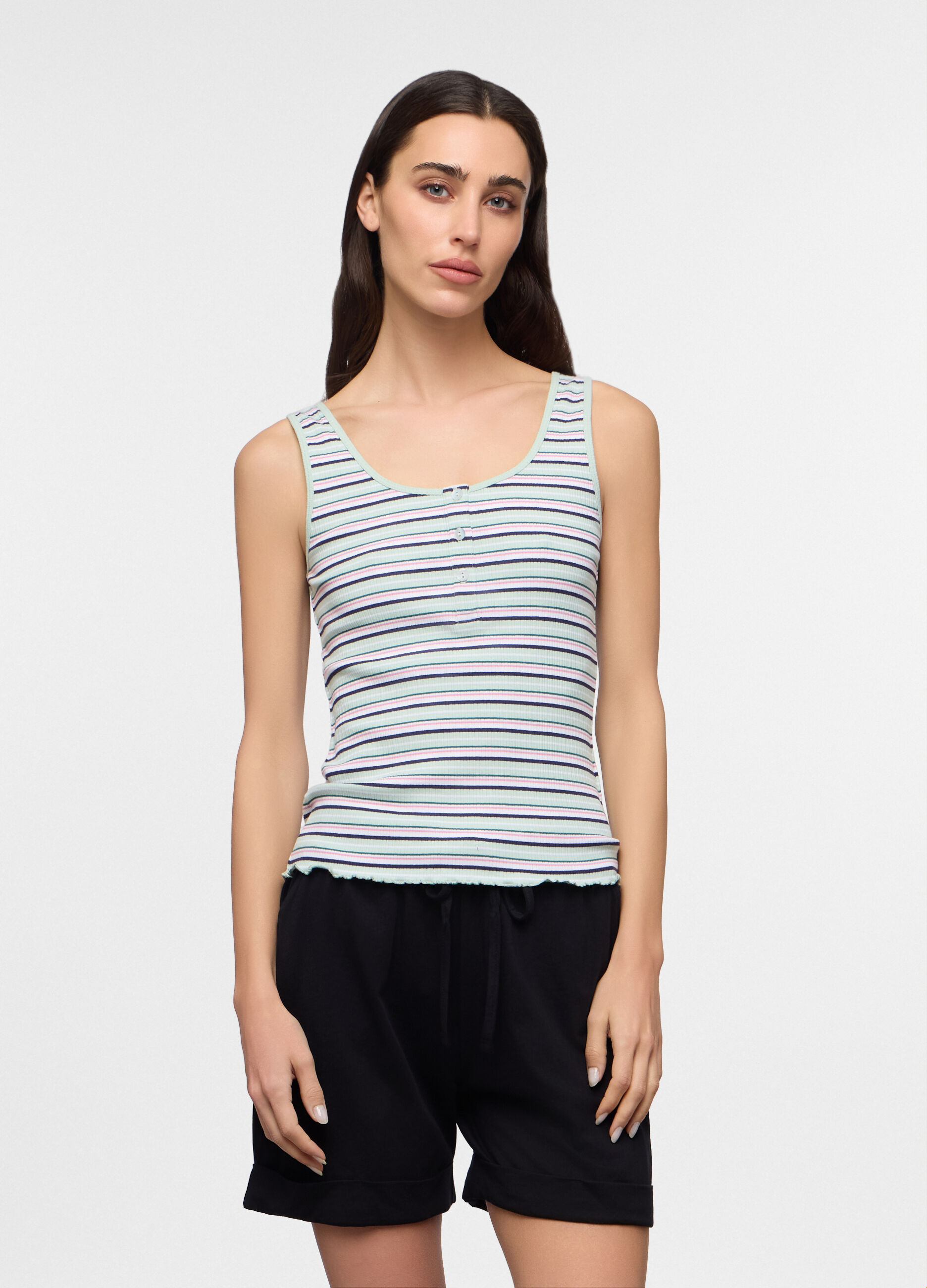 Canotta fitted in costina stretch donna_0