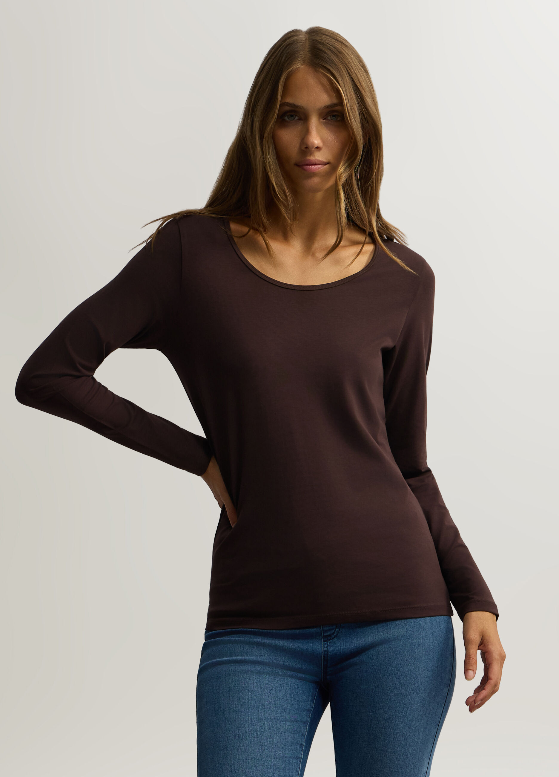 T-shirt girocollo stretch donna_0