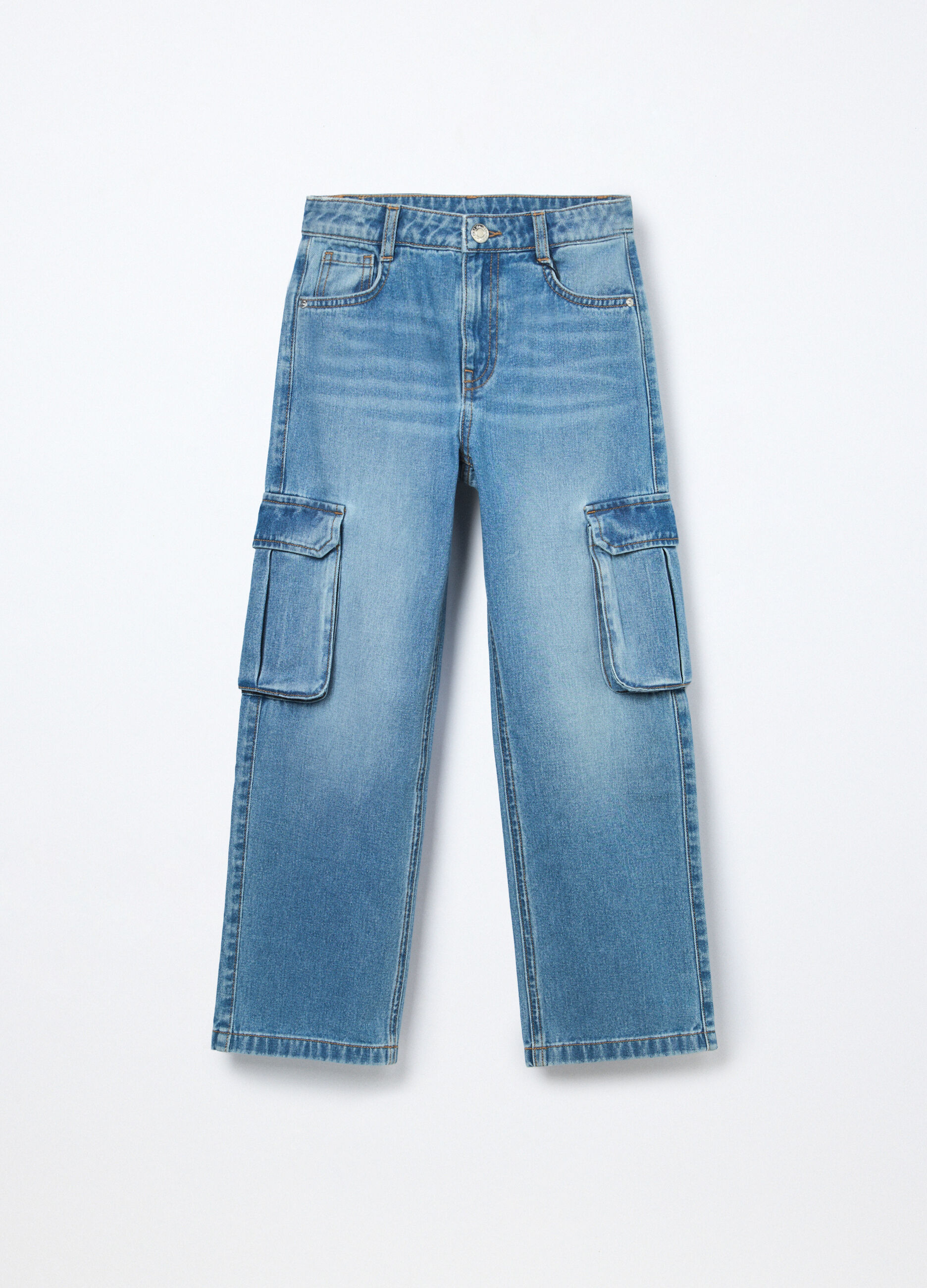 Pantaloni cargo in denim di puro cotone ragazza_0