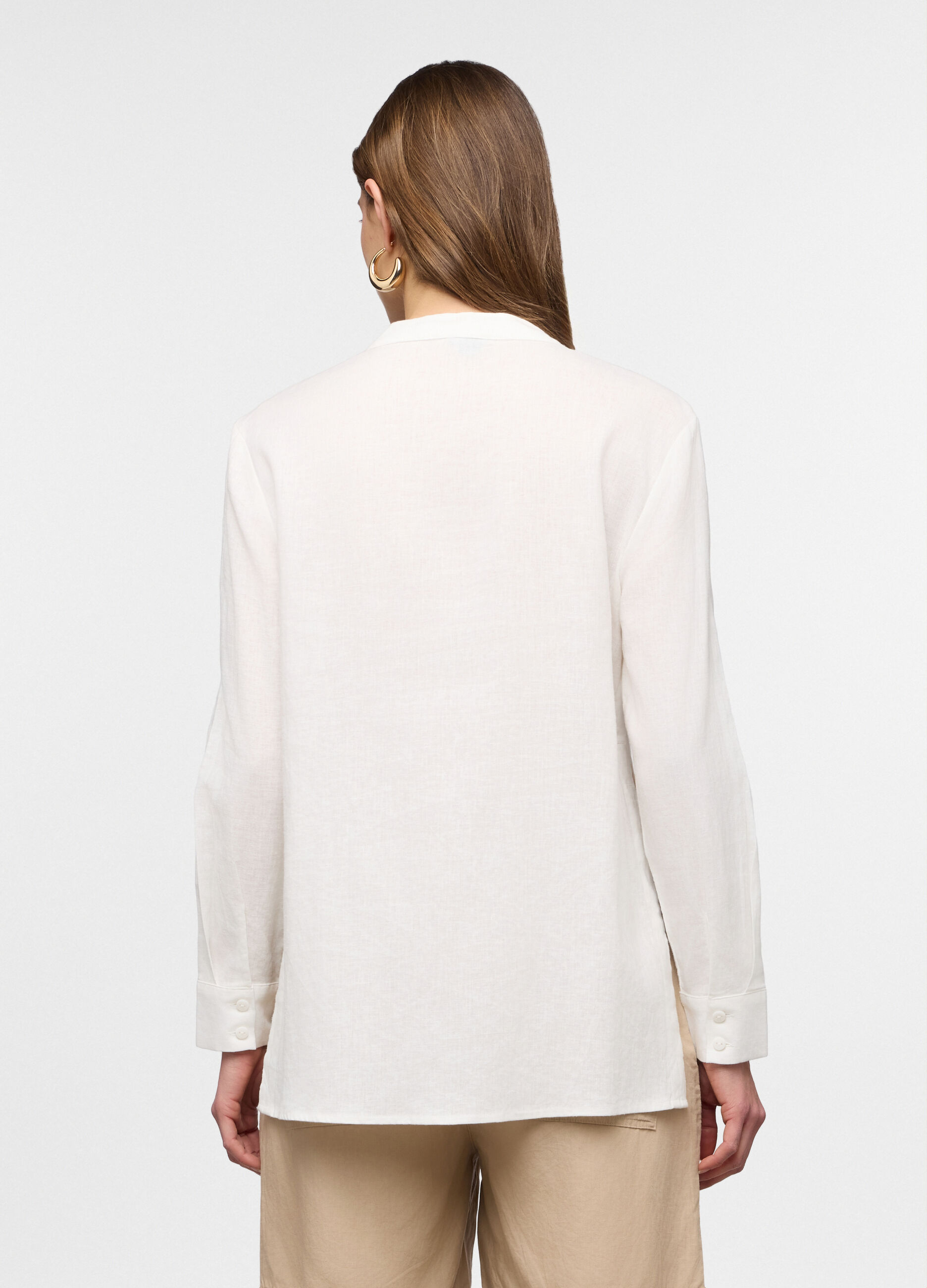 Camicia fit regular girocollo misto lino donna_1