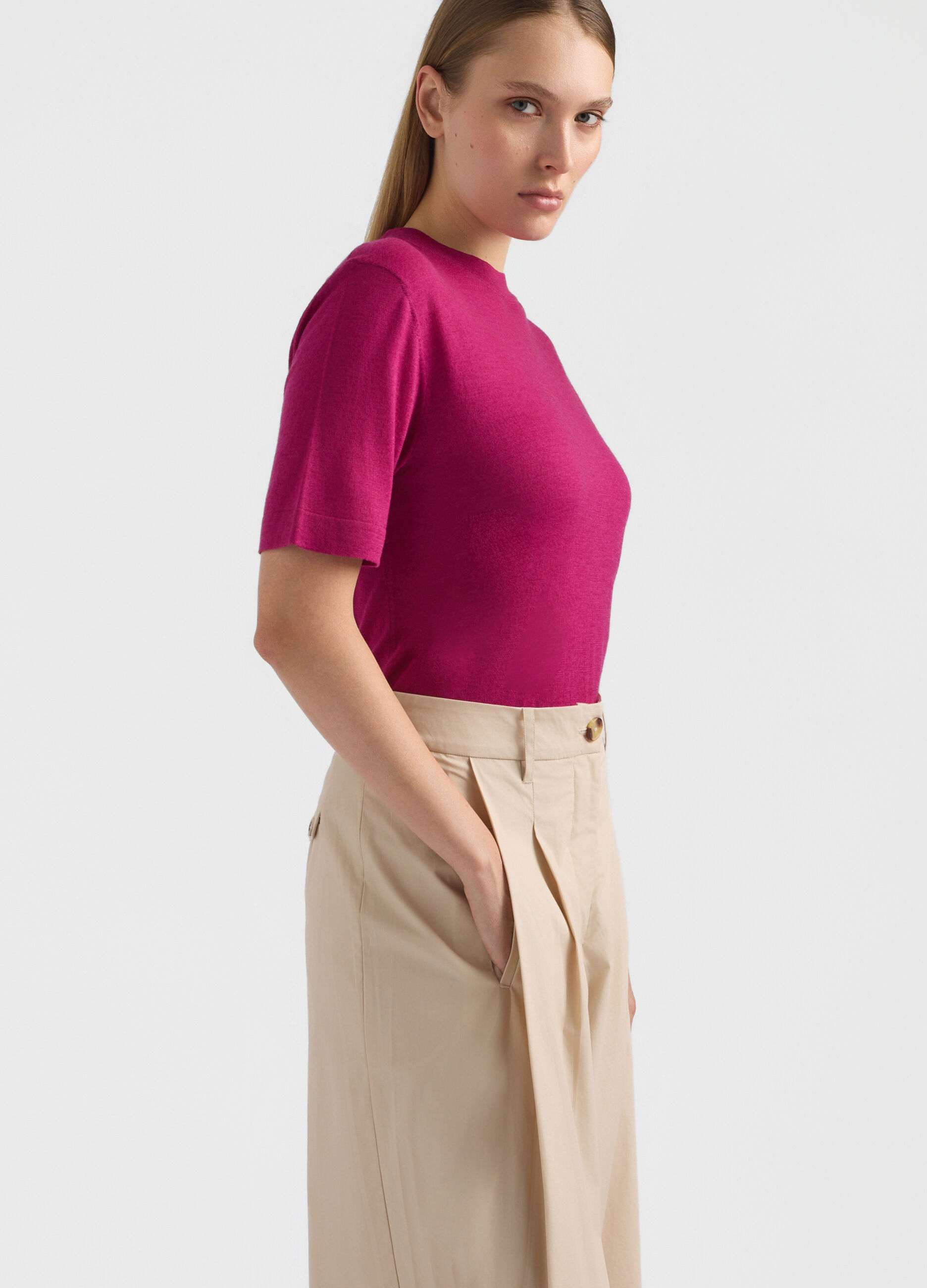 Pantaloni Fit Regular in popeline di puro cotone donna_3