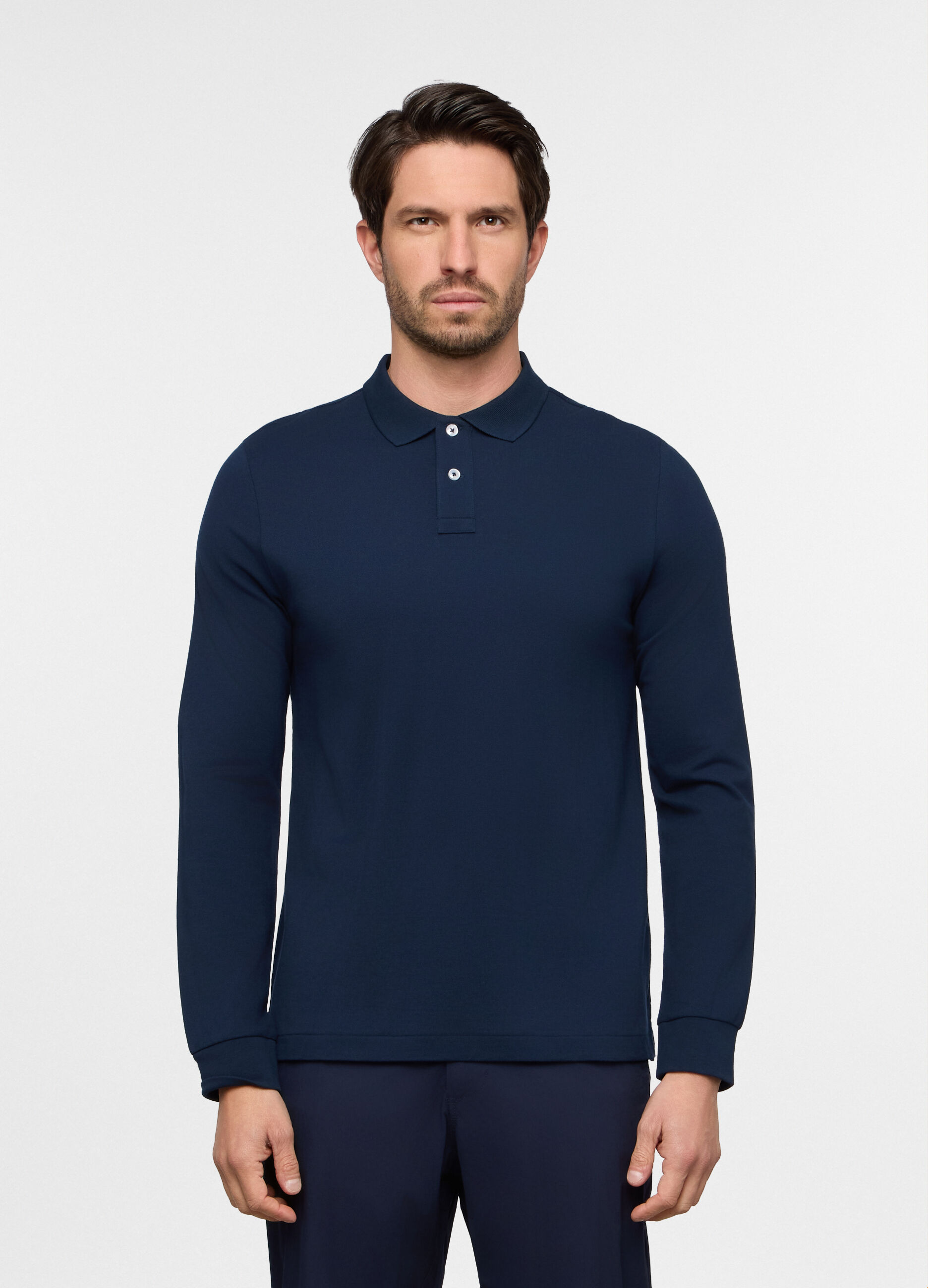 Polo a maniche lunghe in piquet tinta unita uomo_0