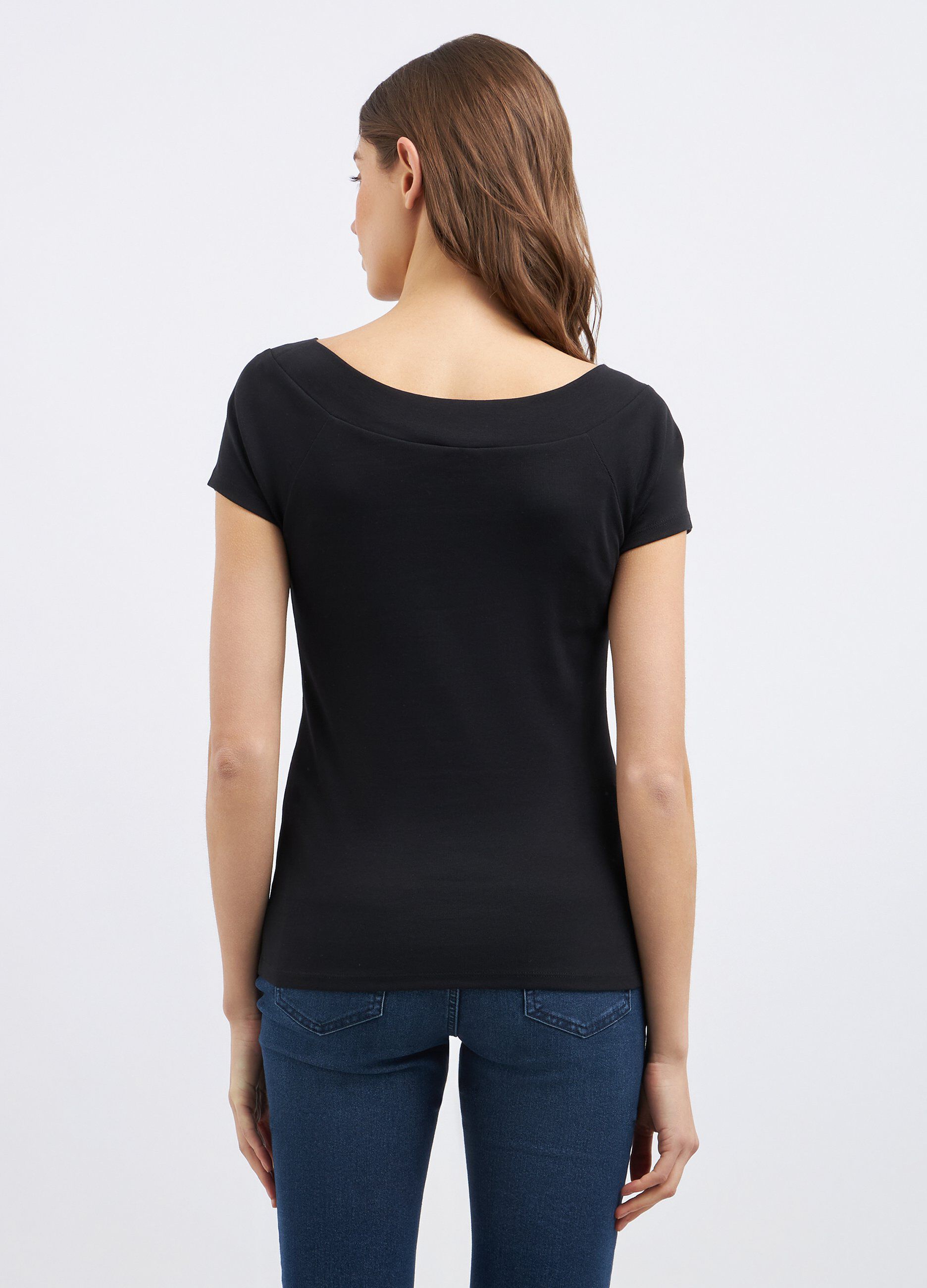 T-shirt in puro cotone con scollo a barchetta donna_1