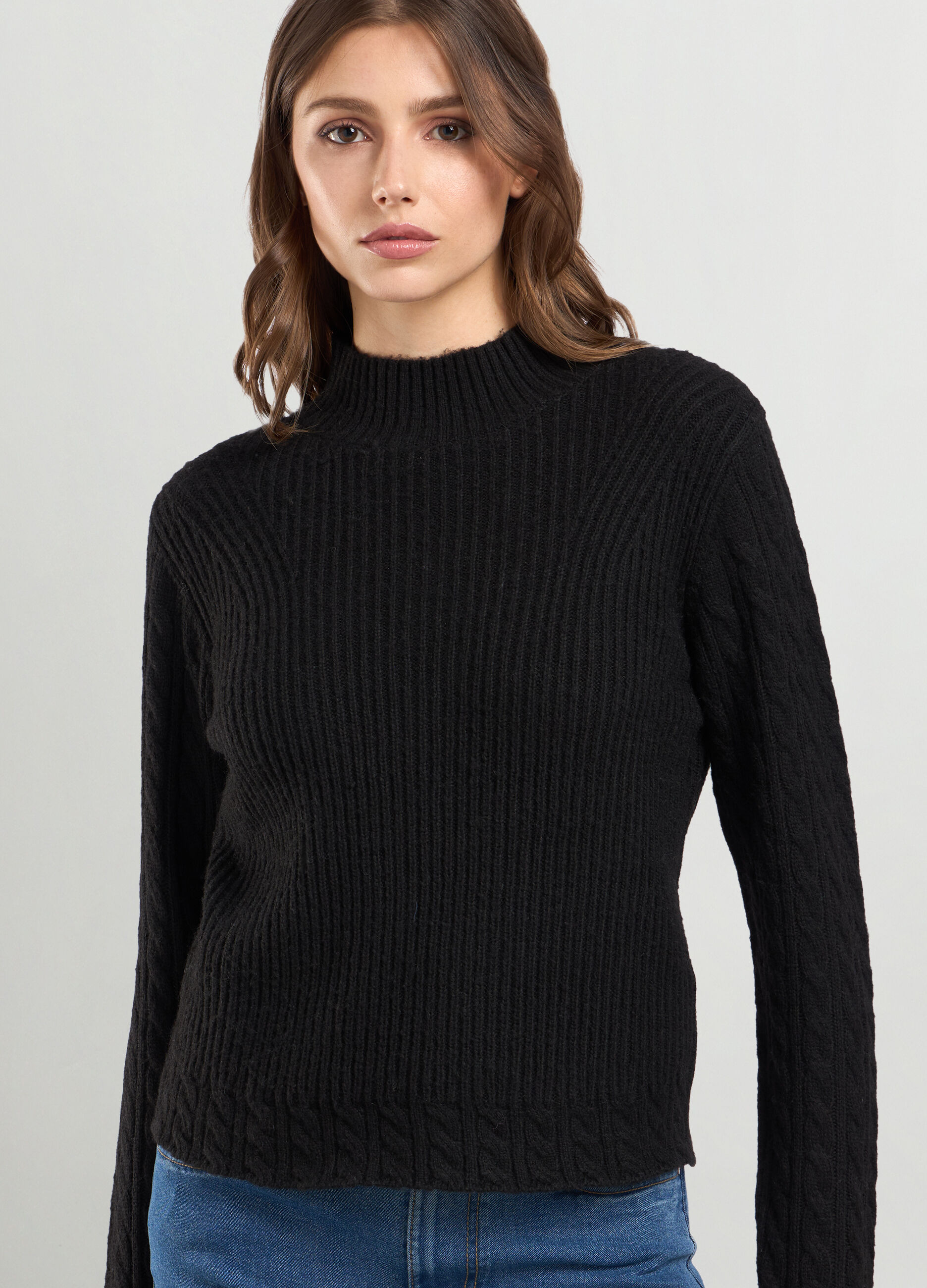 Pullover misto lana a collo alto donna_2