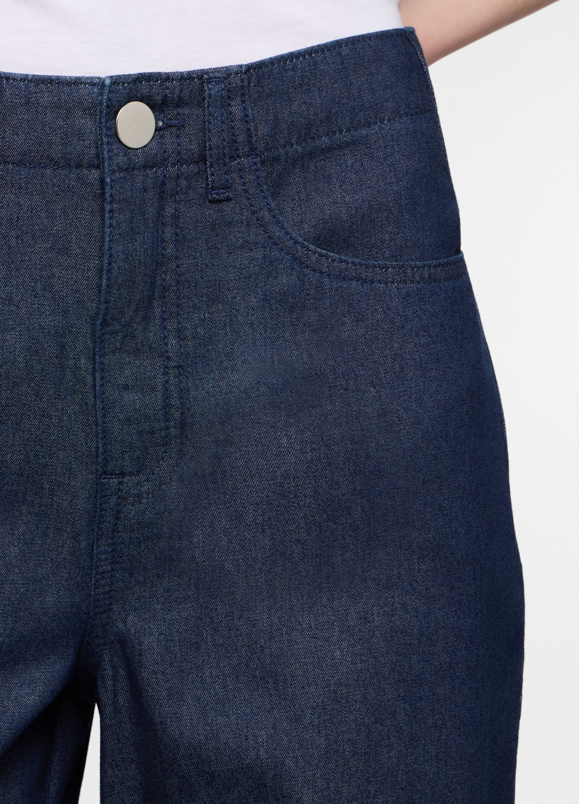 Pantaloni wide leg in denim di puro cotone donna_2