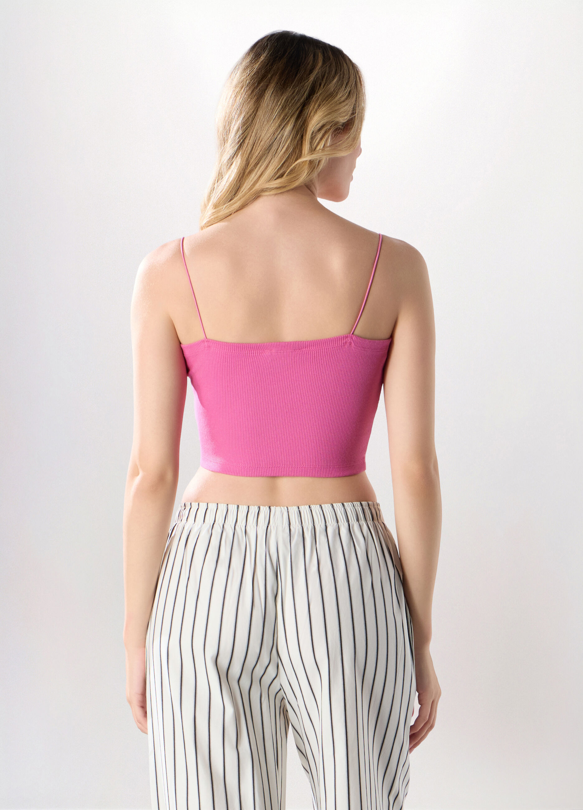 Top a fascia in costina di cotone stretch donna_1