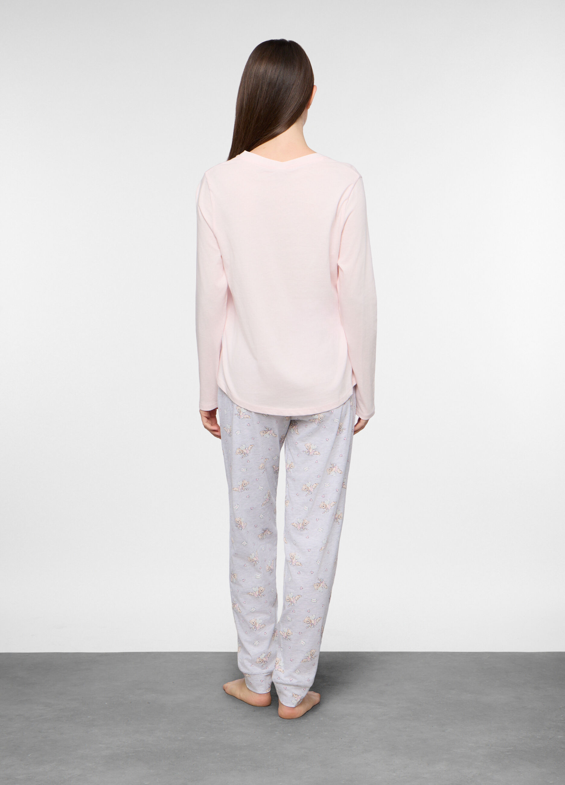 Set pigiama lungo in jersey di cotone misto viscosa donna_1