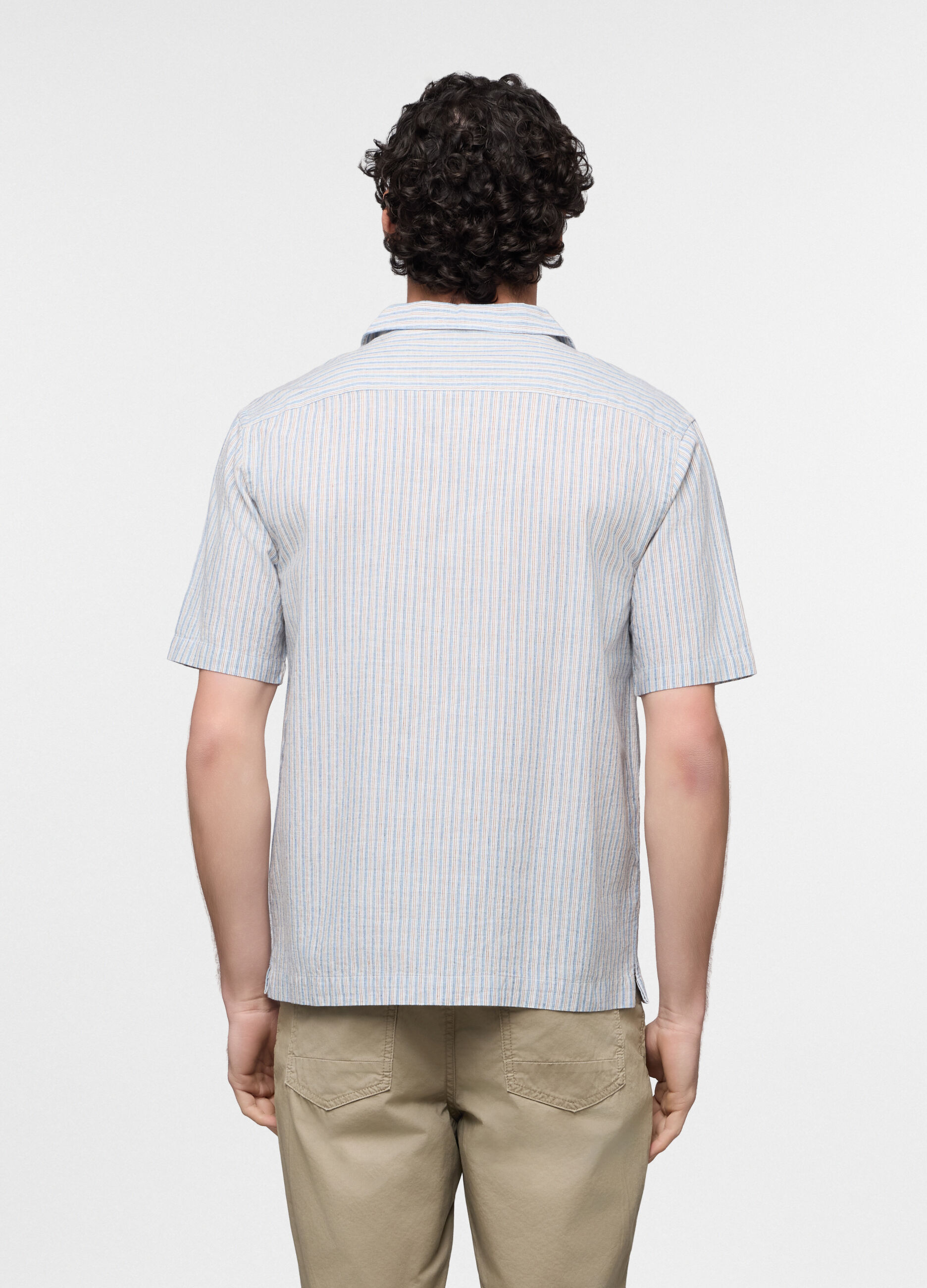 Camicia a maniche corte in cotone e lino uomo_1