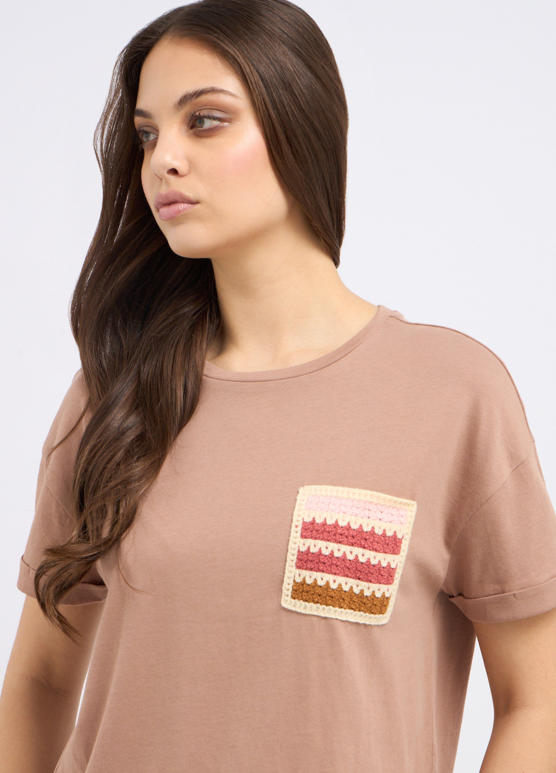 T-shirt in puro cotone con taschino donna_2
