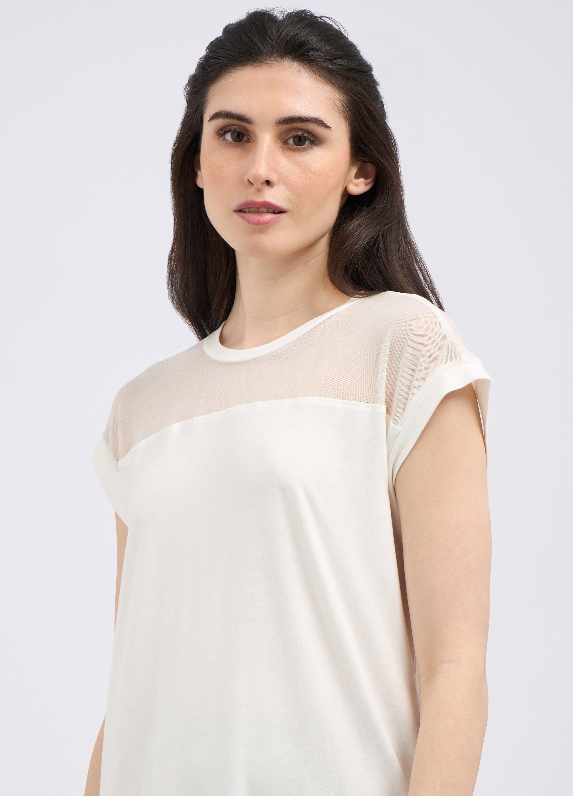 T-shirt smanicata in viscosa stretch donna_2