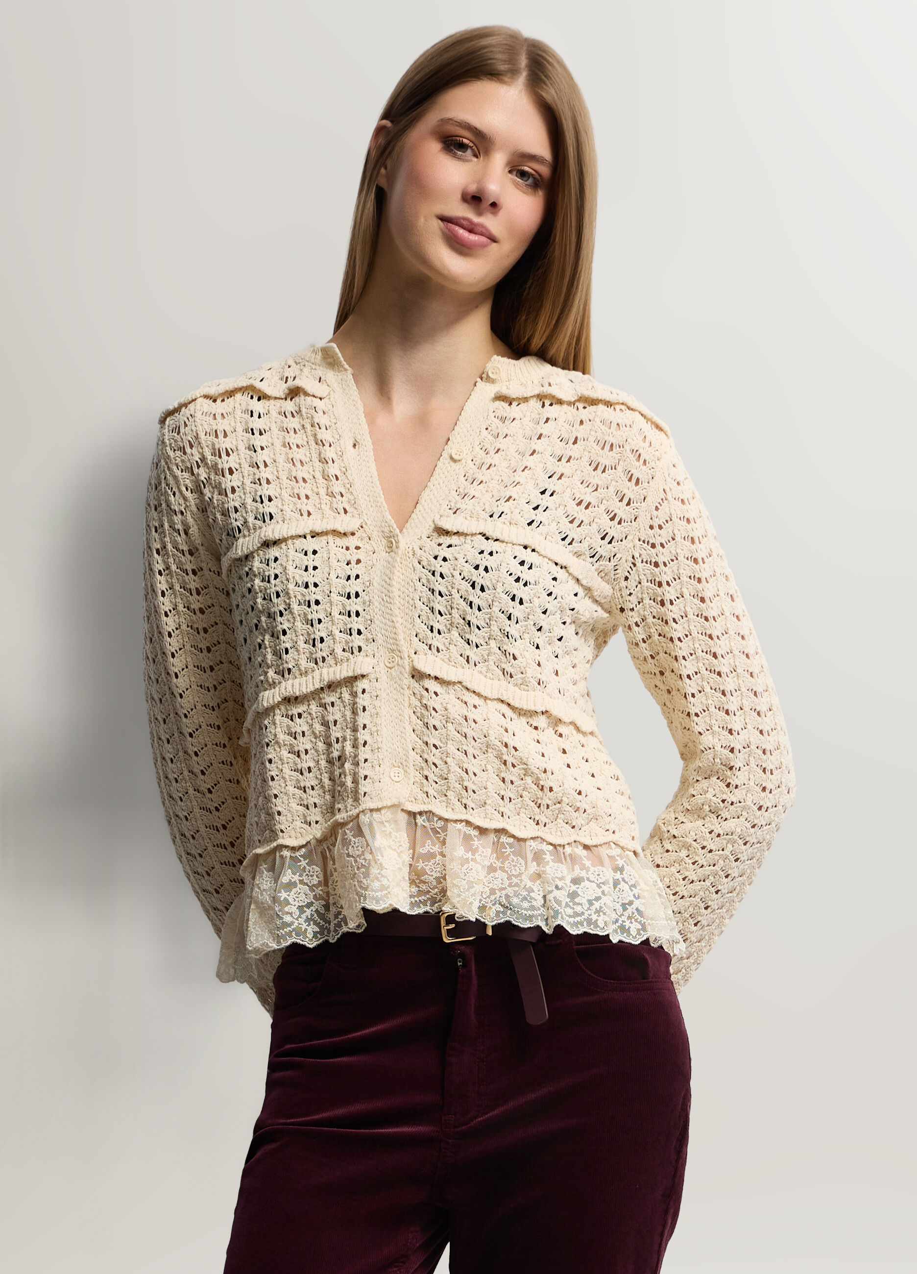 Cardigan girocollo operato donna_0