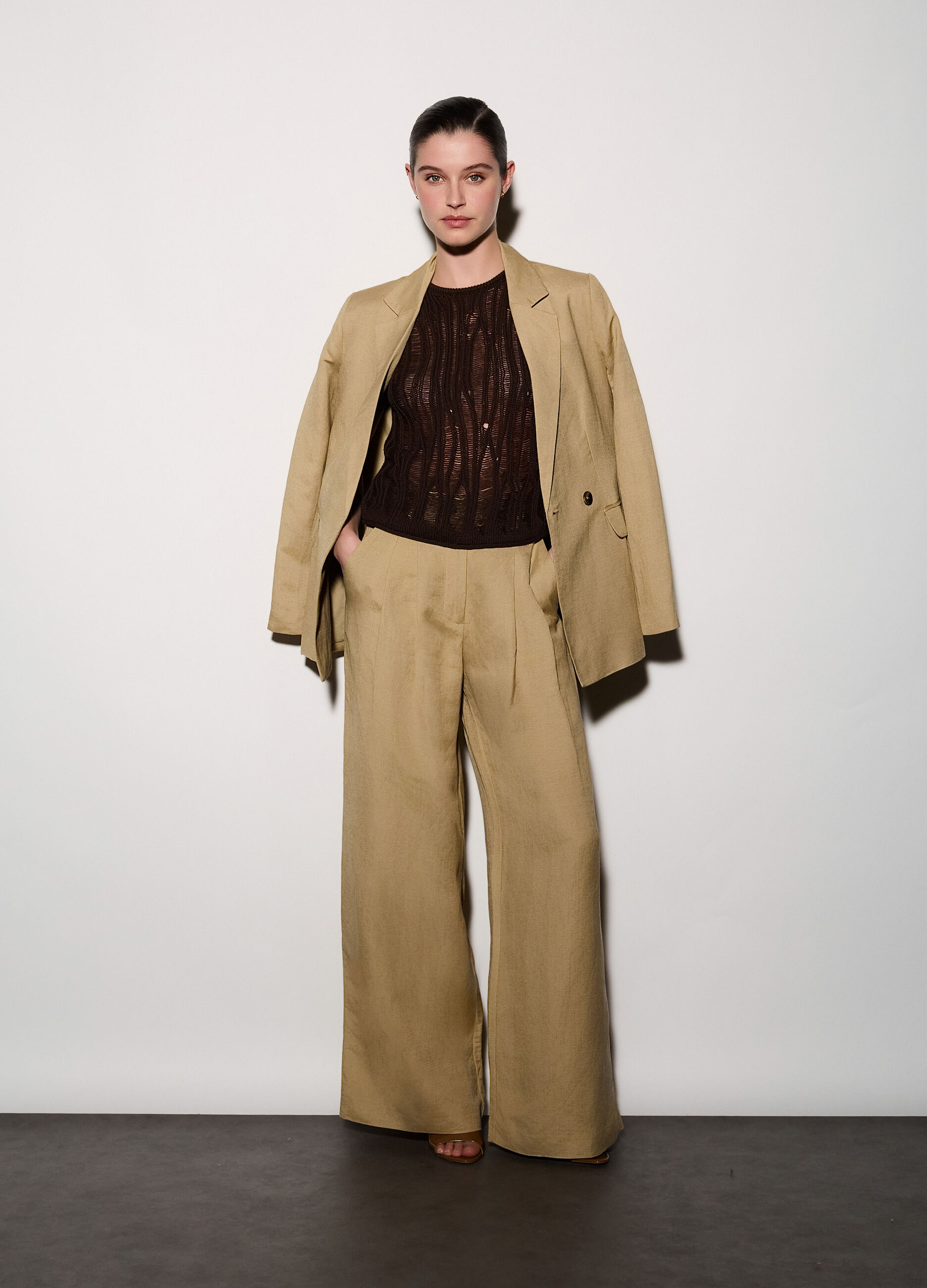 Pantaloni chino regular fit misto lino donna_0