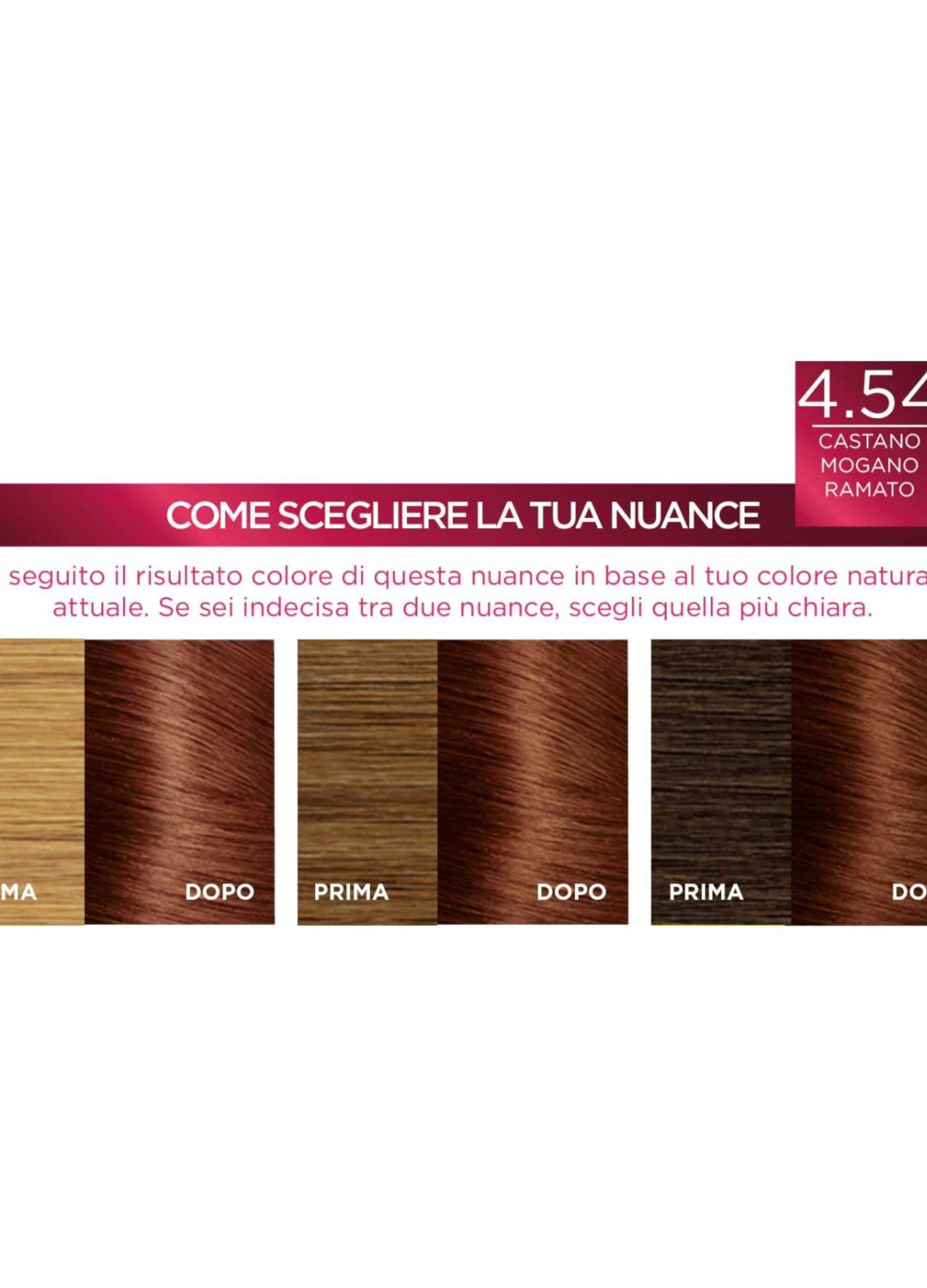 L'Oréal Paris Tinta Capelli Excellence, Copre i capelli bianchi, colore ricco, luminoso e a lunga durata, 4.54 Castano Mogano Ramato.