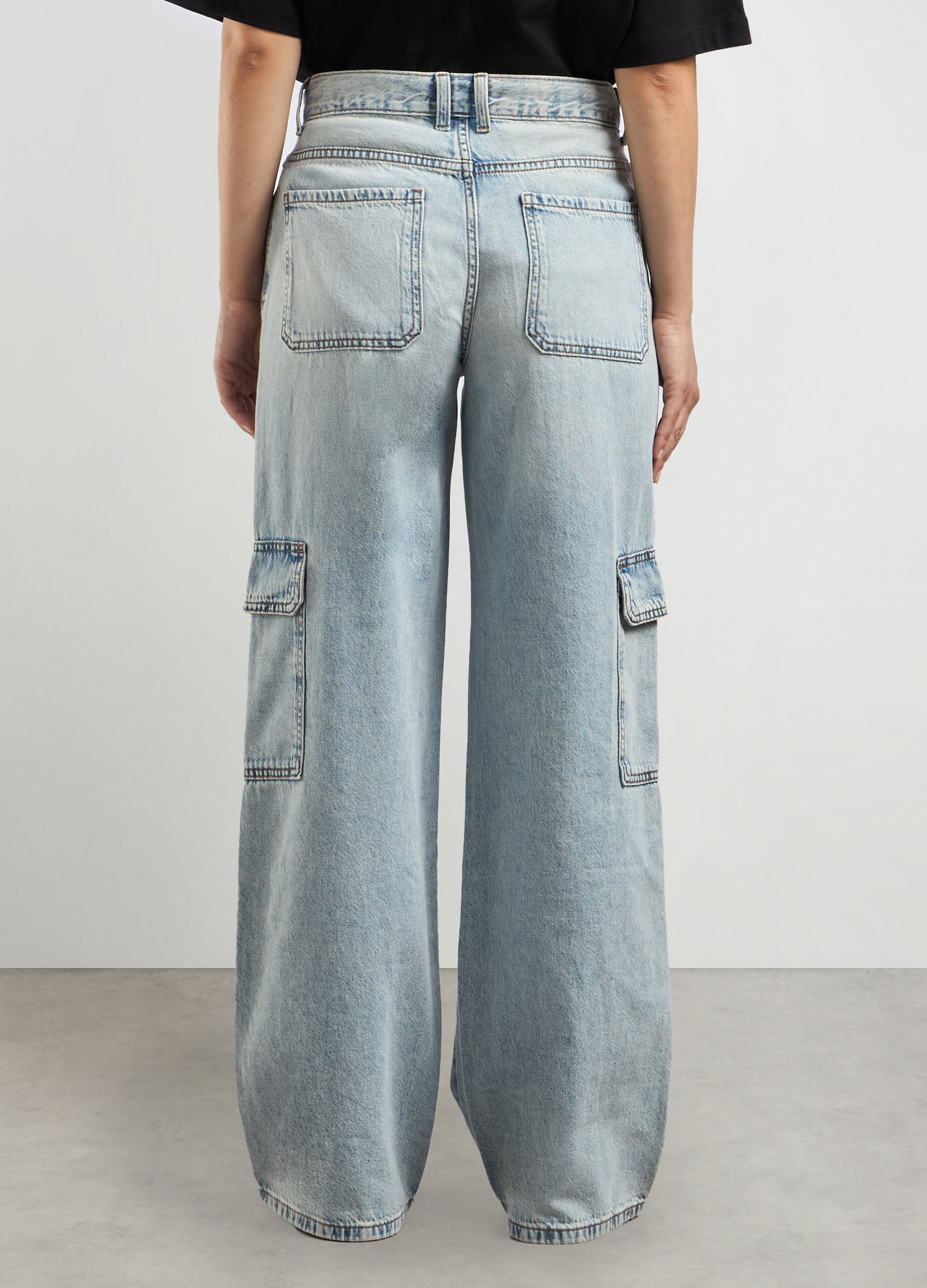 Pantaloni cargo in denim di puro cotone donna_1
