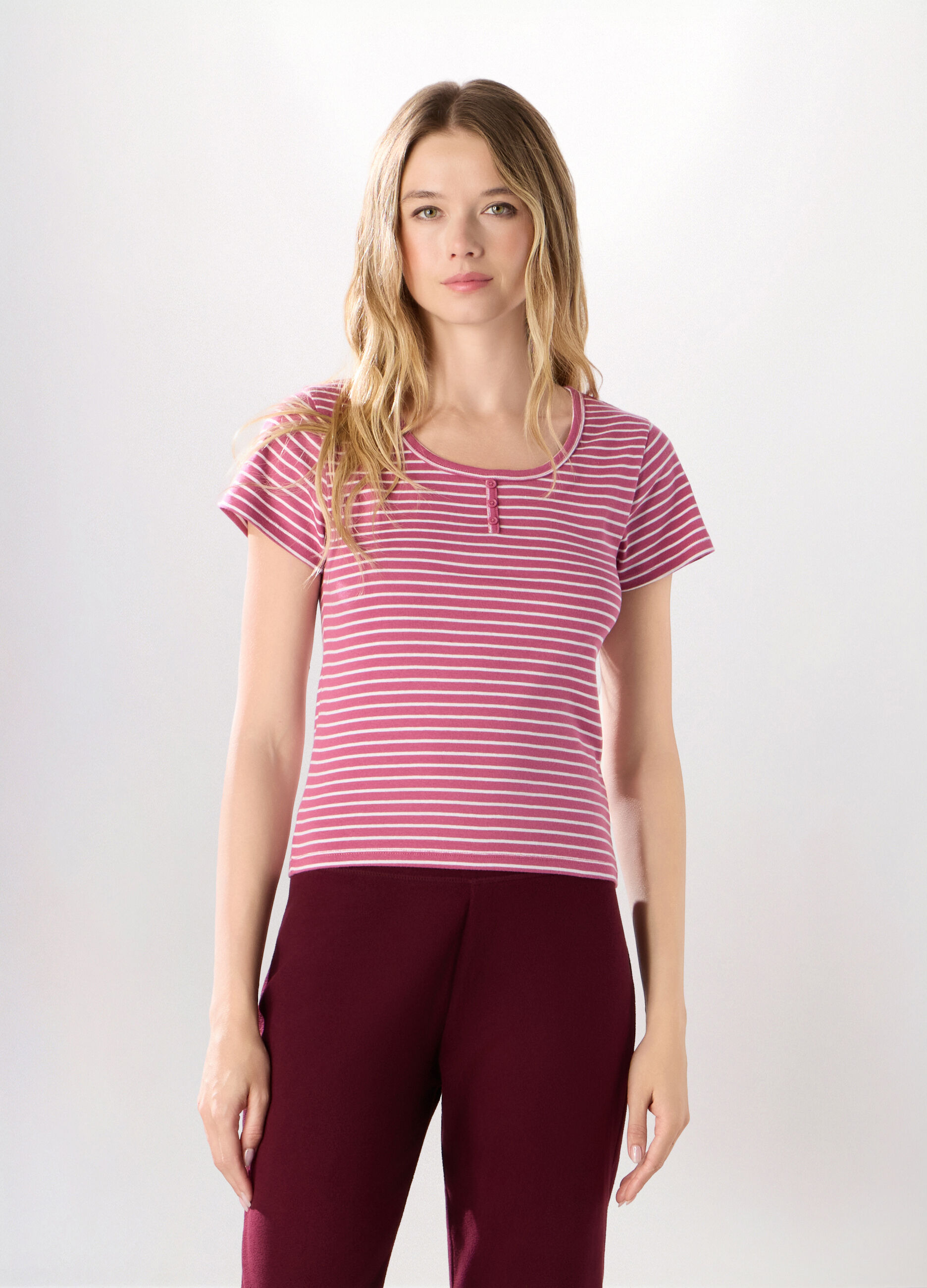 T-shirt in costina di puro cotone donna_0
