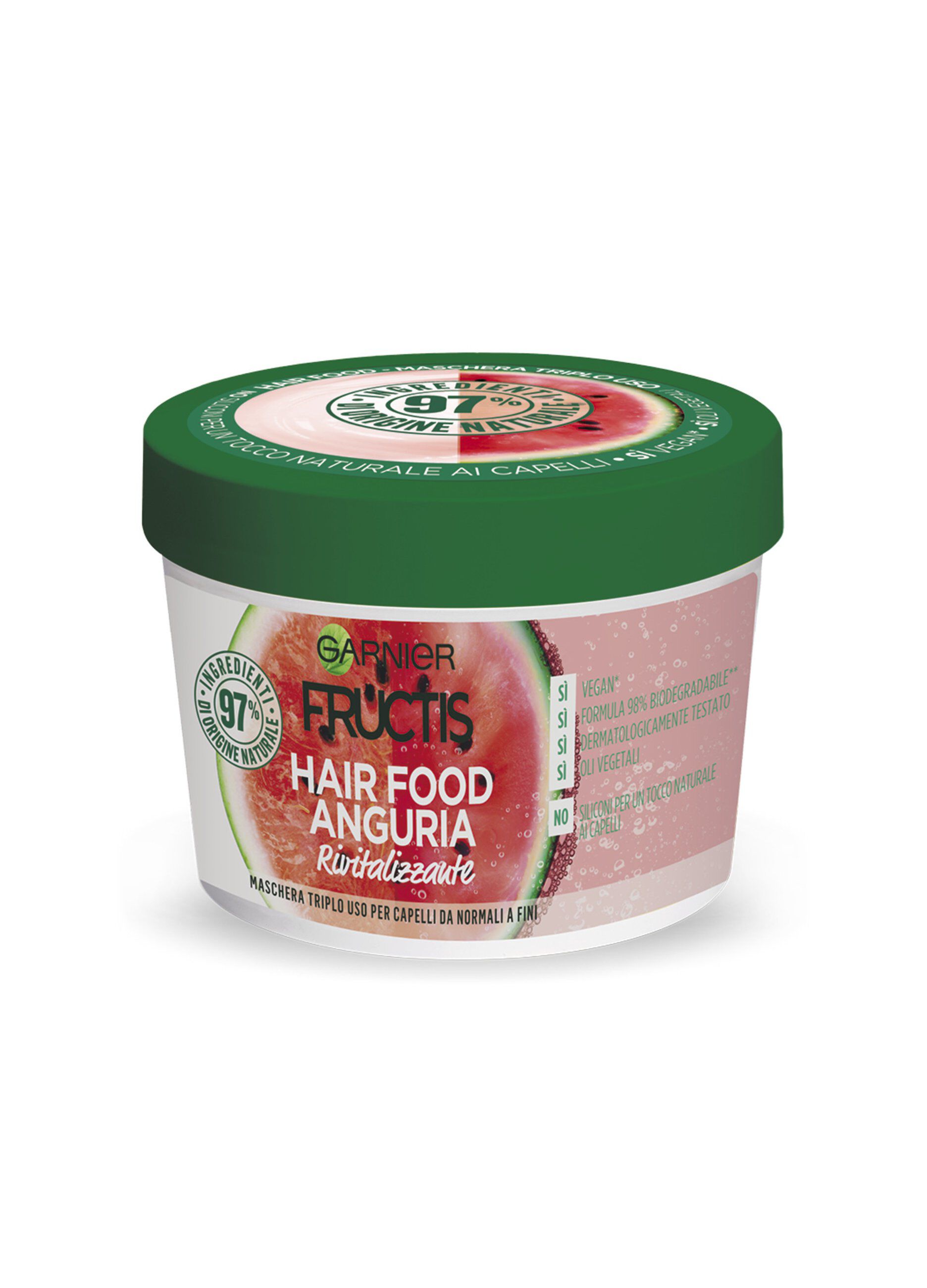 Garnier Fructis Hair Food Anguria Rivitalizzante, Maschera 3-in-1 per Capelli Fini, Balsamo, Maschera e Trattamento senza Risciacquo, 97% di Ingredienti di Origine Naturale, Senza Siliconi._0