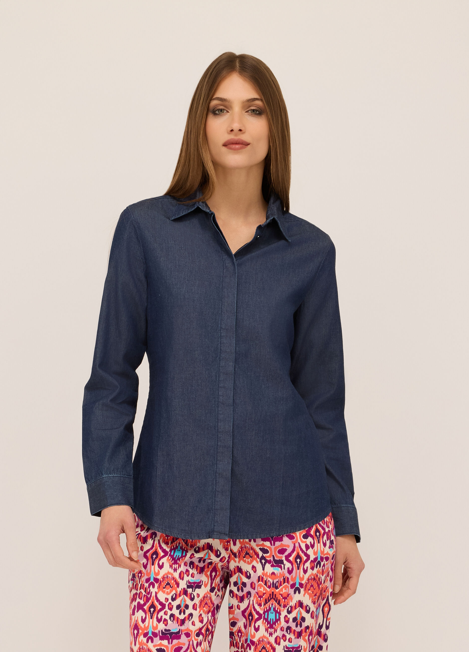 Camicia in denim di puro cotone donna_0