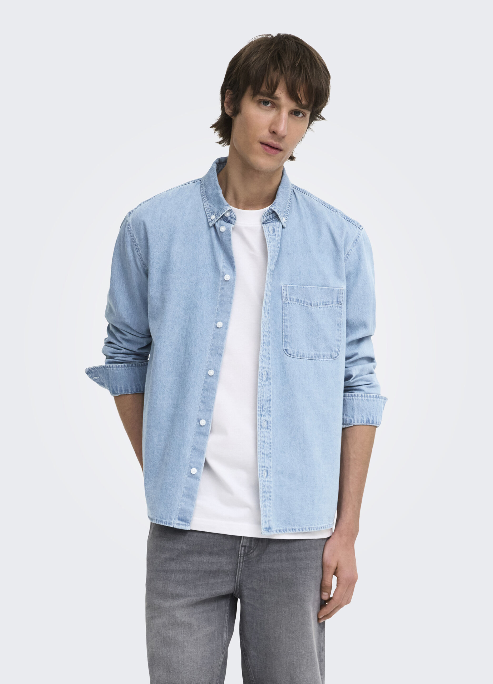 Camicia in denim colletto button-down uomo_3