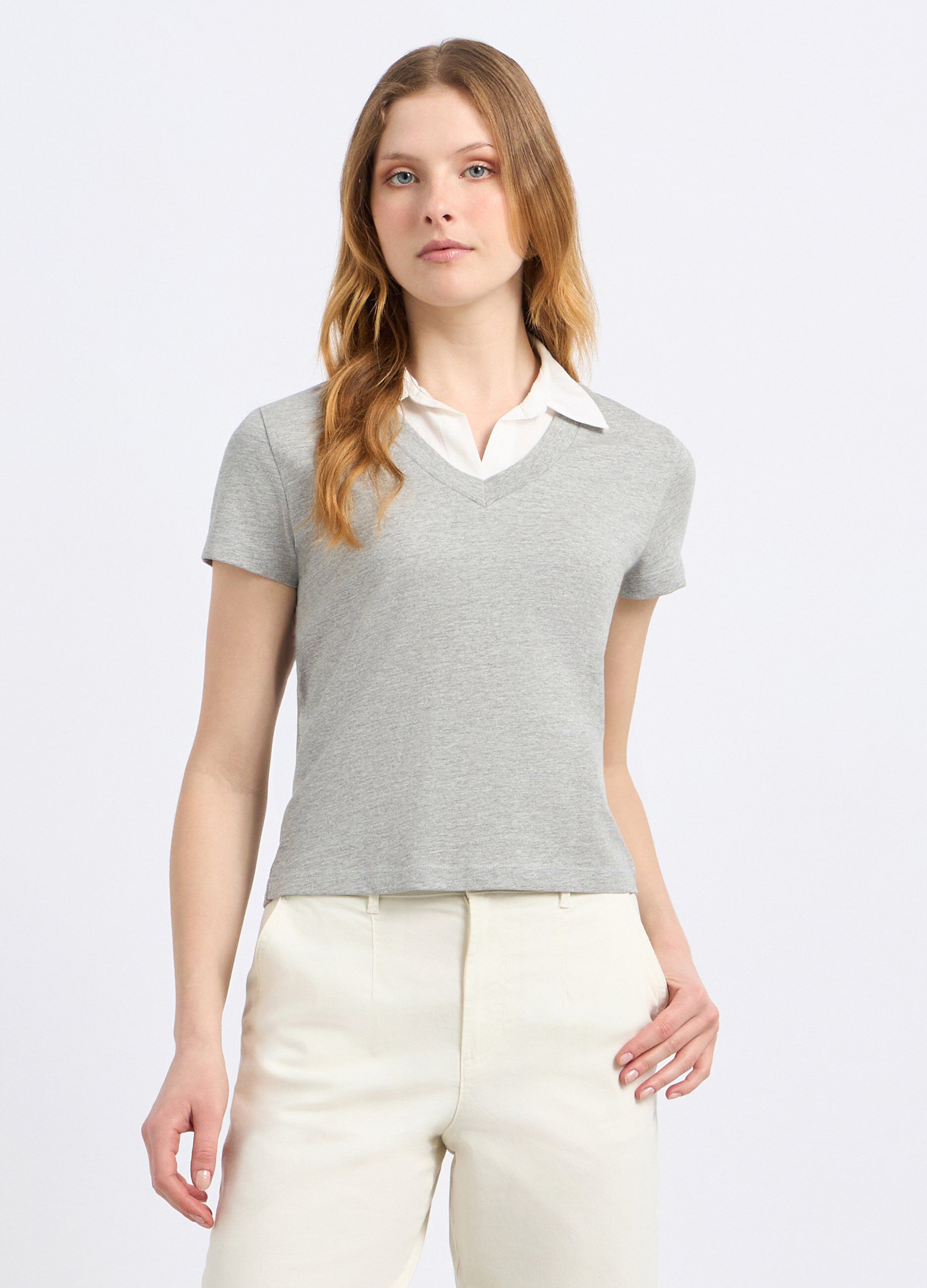 T-shirt con inserto camicia donna_0