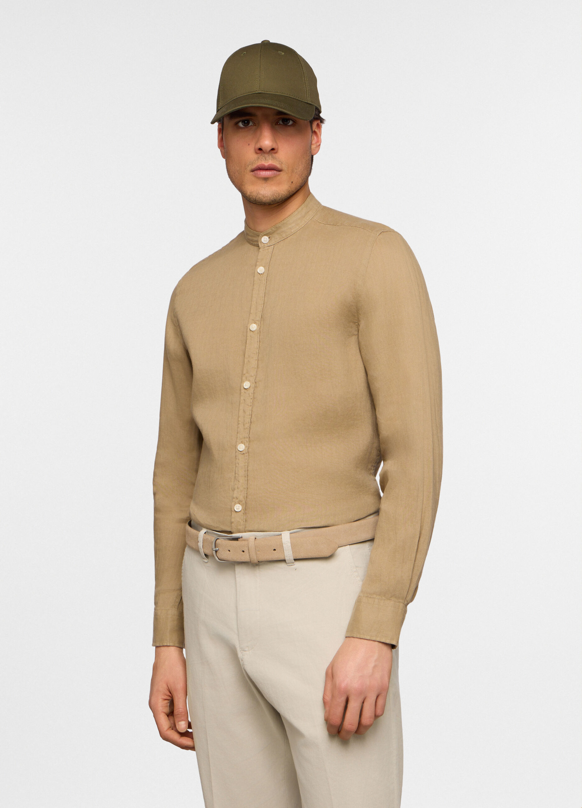 Camicia coreana regular fit in lino uomo_0