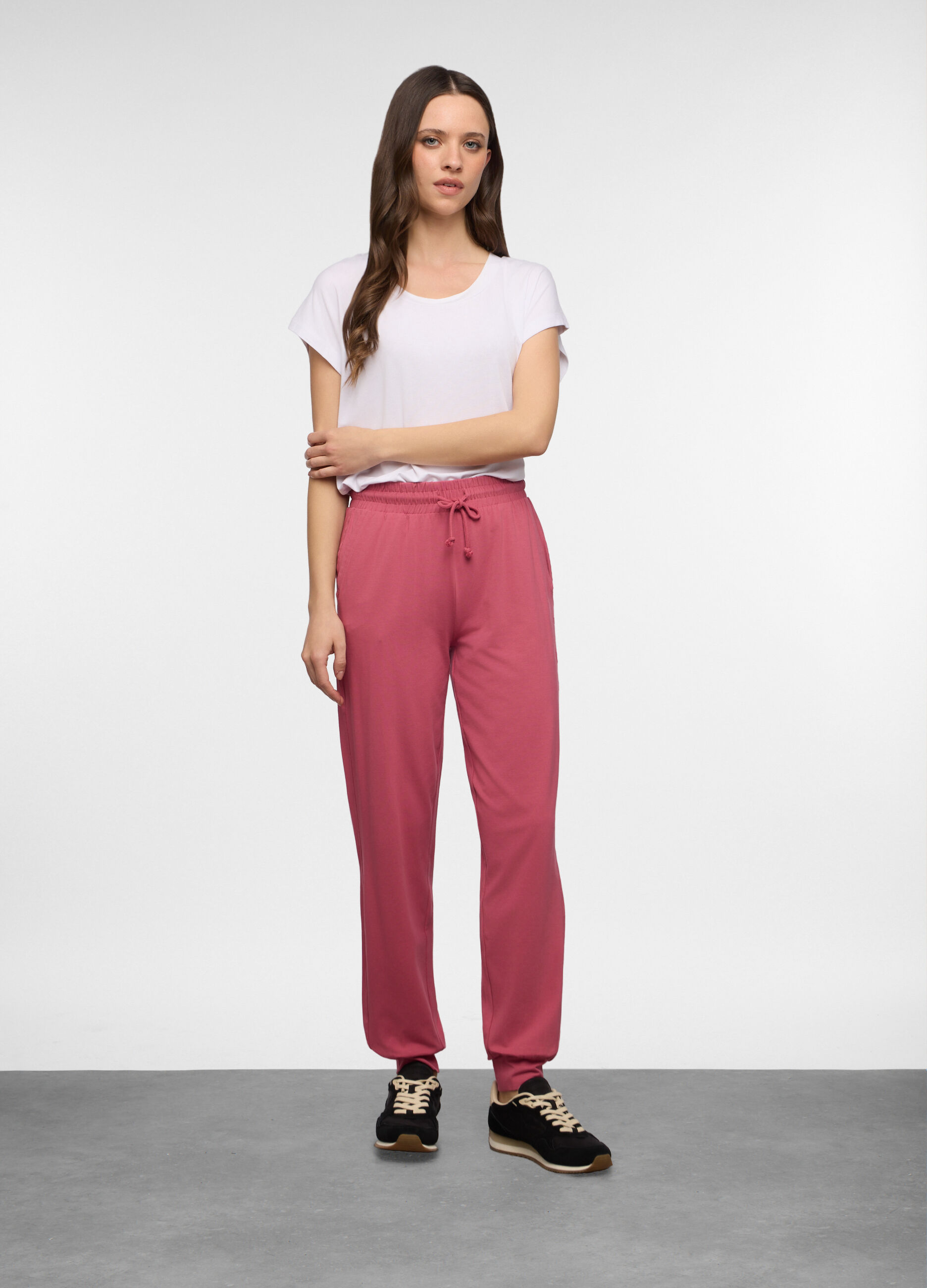 Jogger regular fit in jersey di cotone stretch donna_0