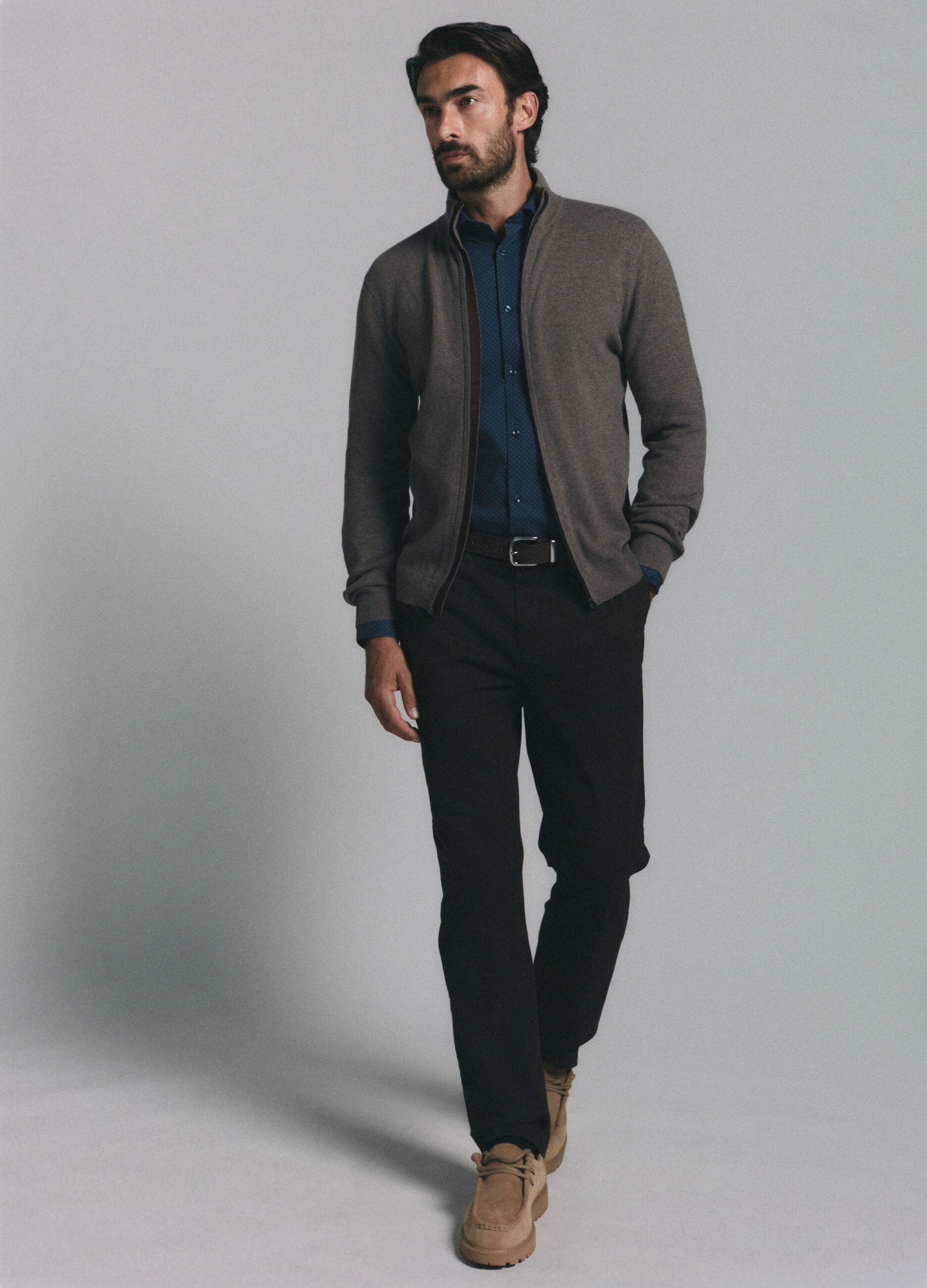 Cardigan con zip in lambswool uomo_0