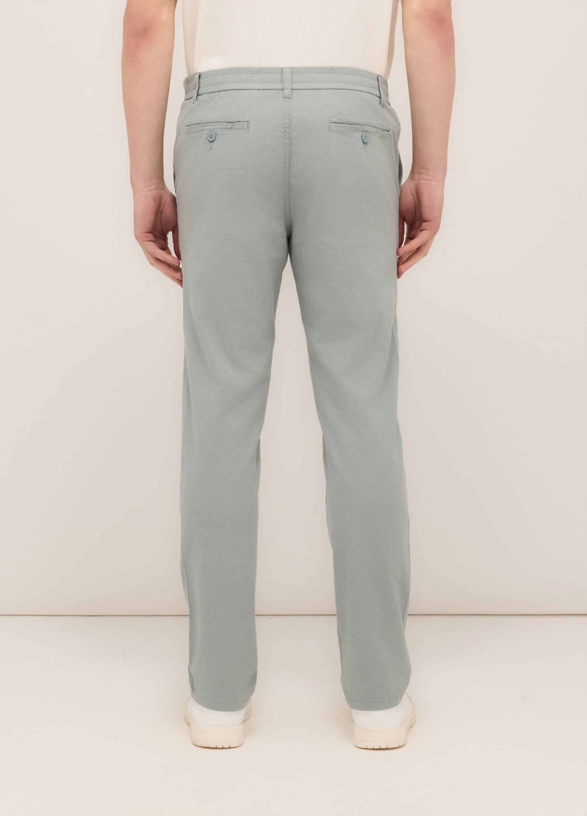 Pantalone chino in cotone e lino stretch uomo_1