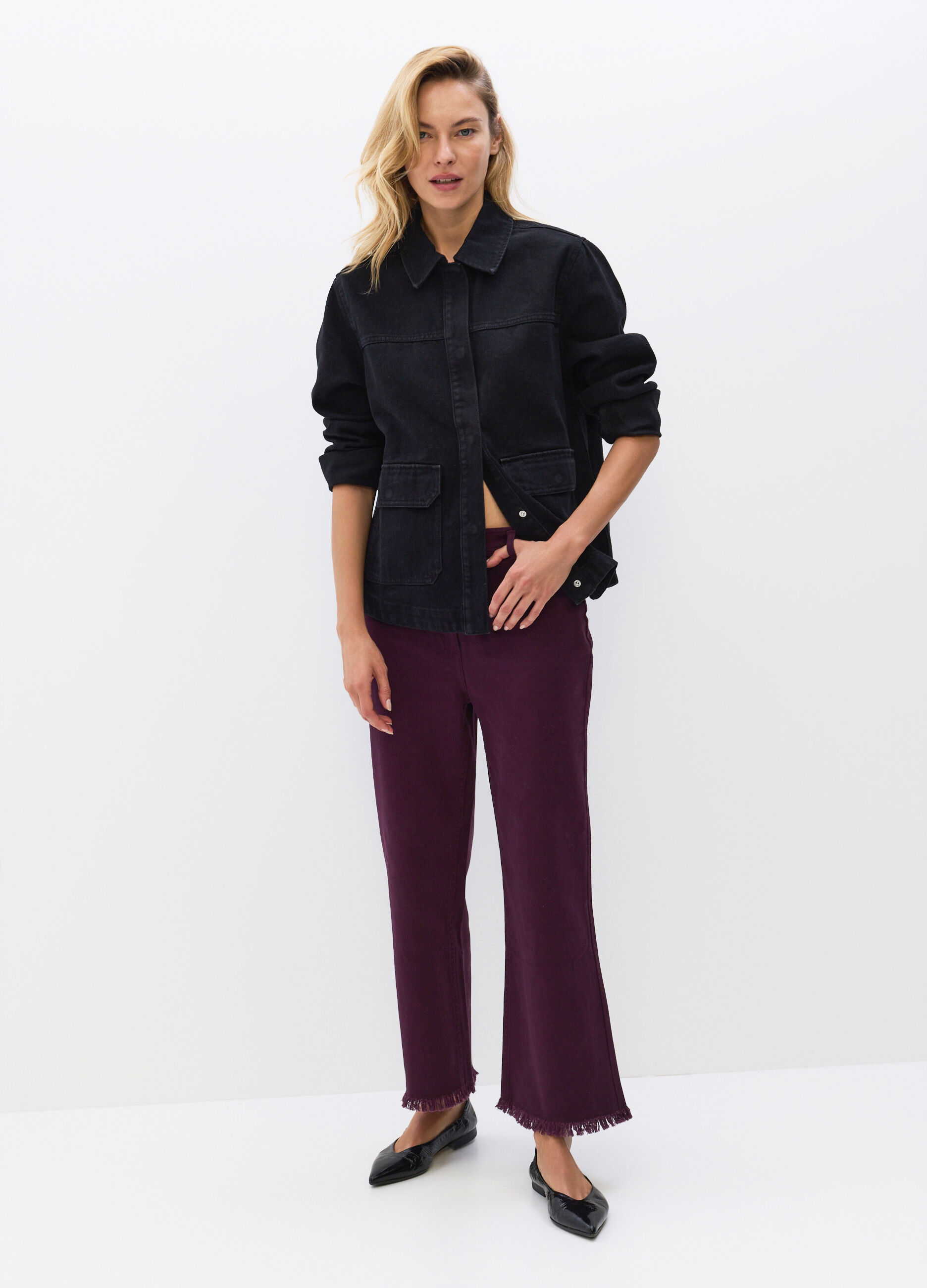 Pantaloni Relaxed Fit in denim di cotone stretch donna_0