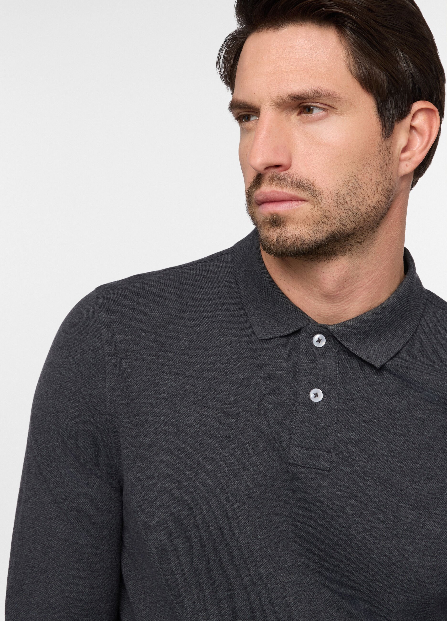 Polo a maniche lunghe in piquet tinta unita uomo_2