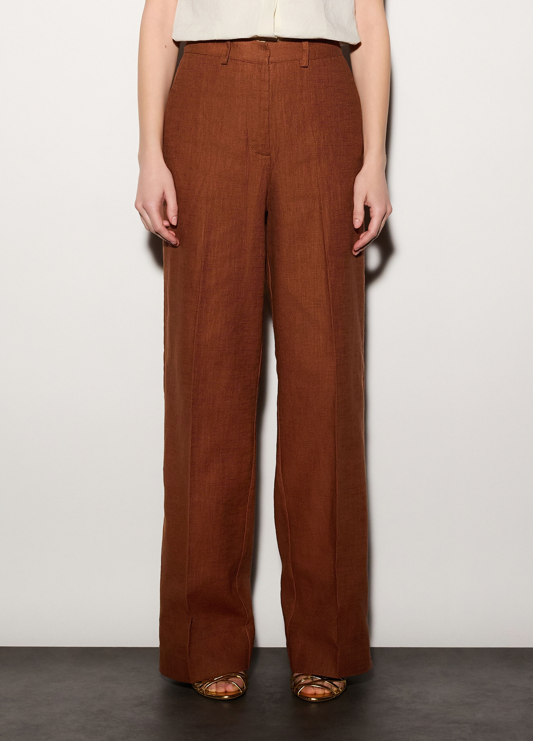 Pantaloni chino regular fit misto lino donna_1