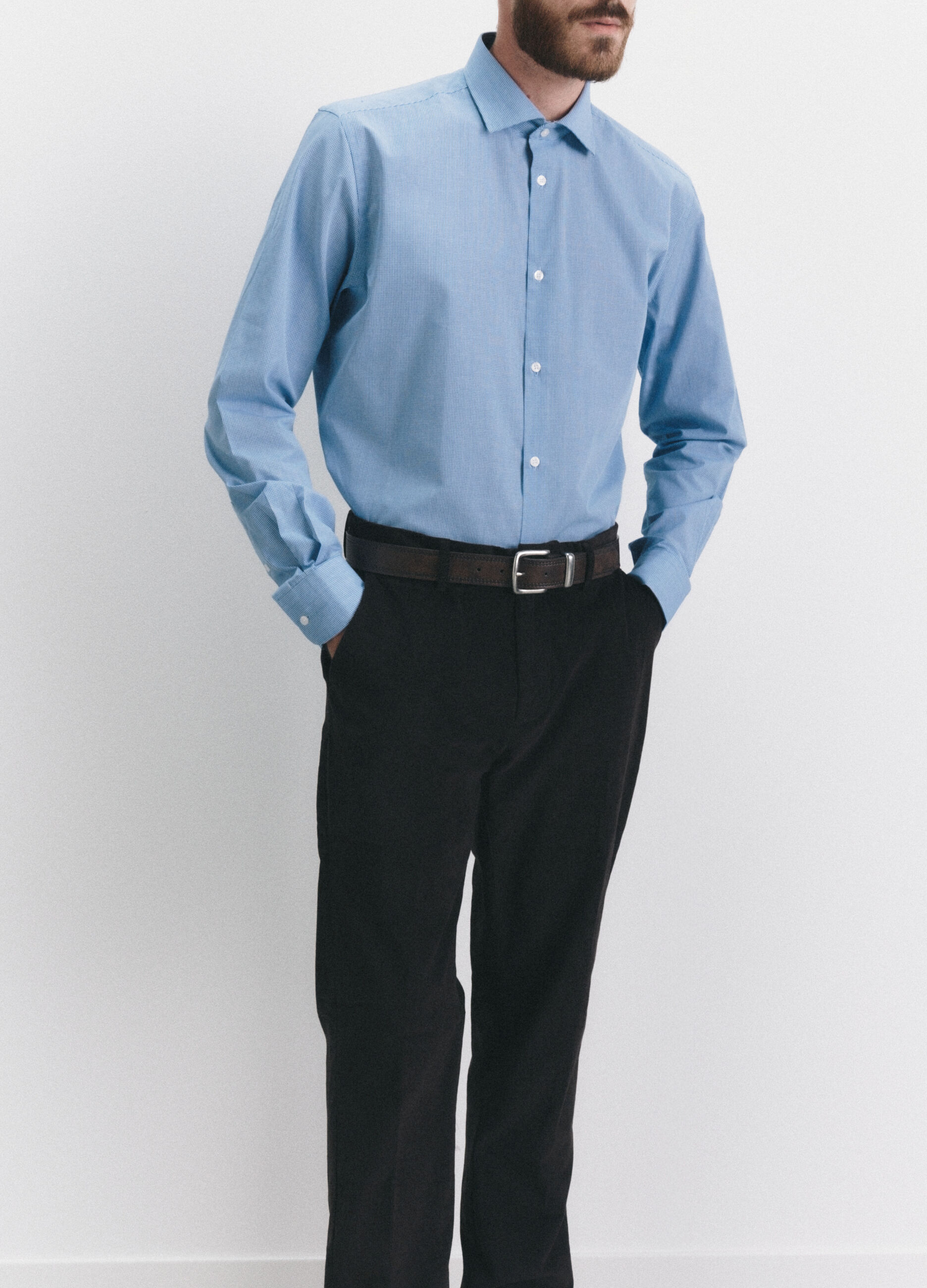 Camicia regular fit in tessuto a quadretti uomo_5