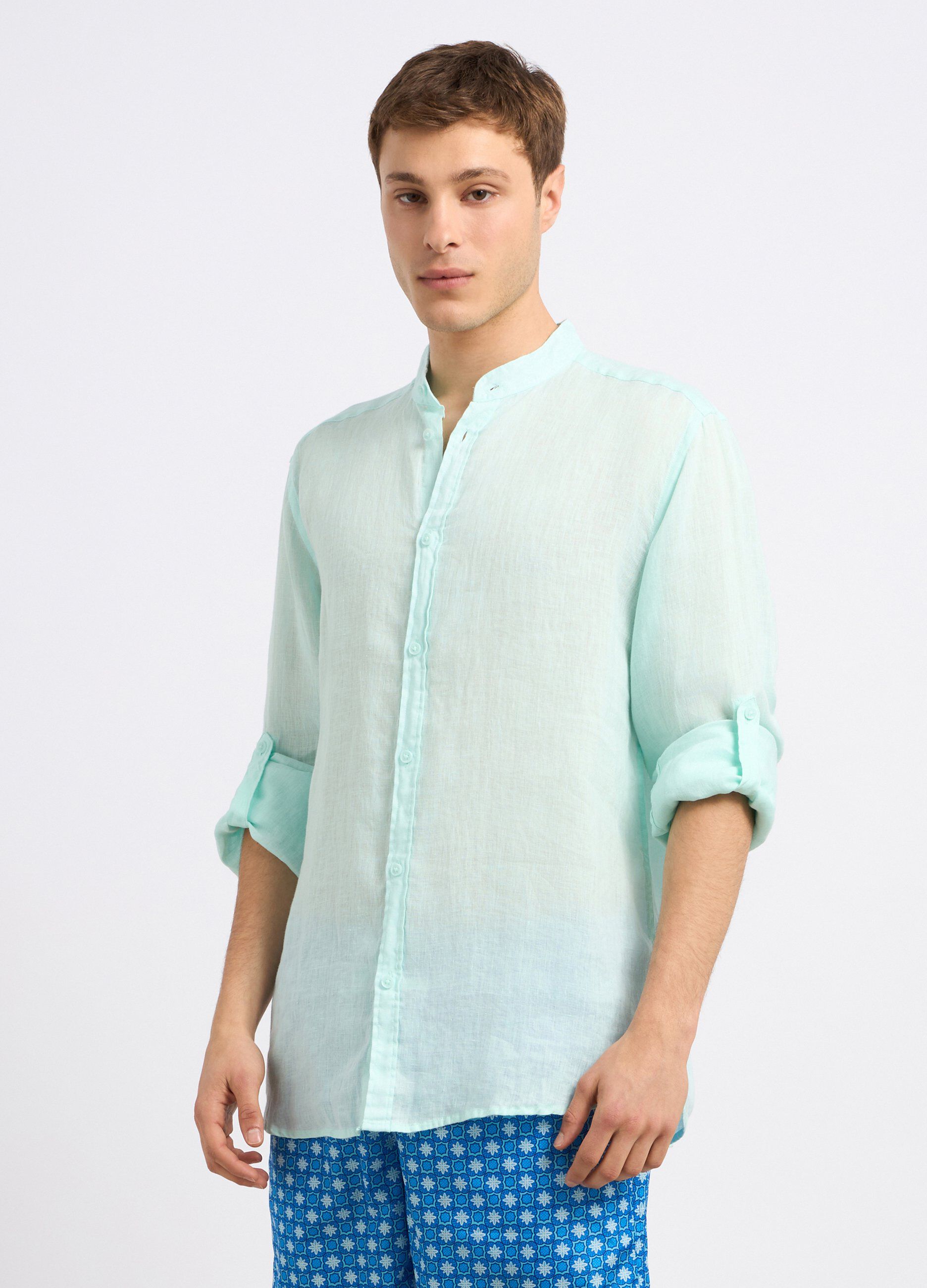 Camicia coreana in puro lino uomo_0