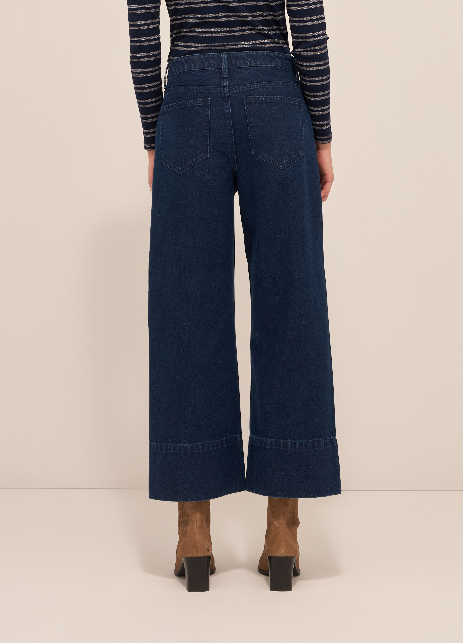 Pantaloni in denim di puro cotone wide leg donna_1