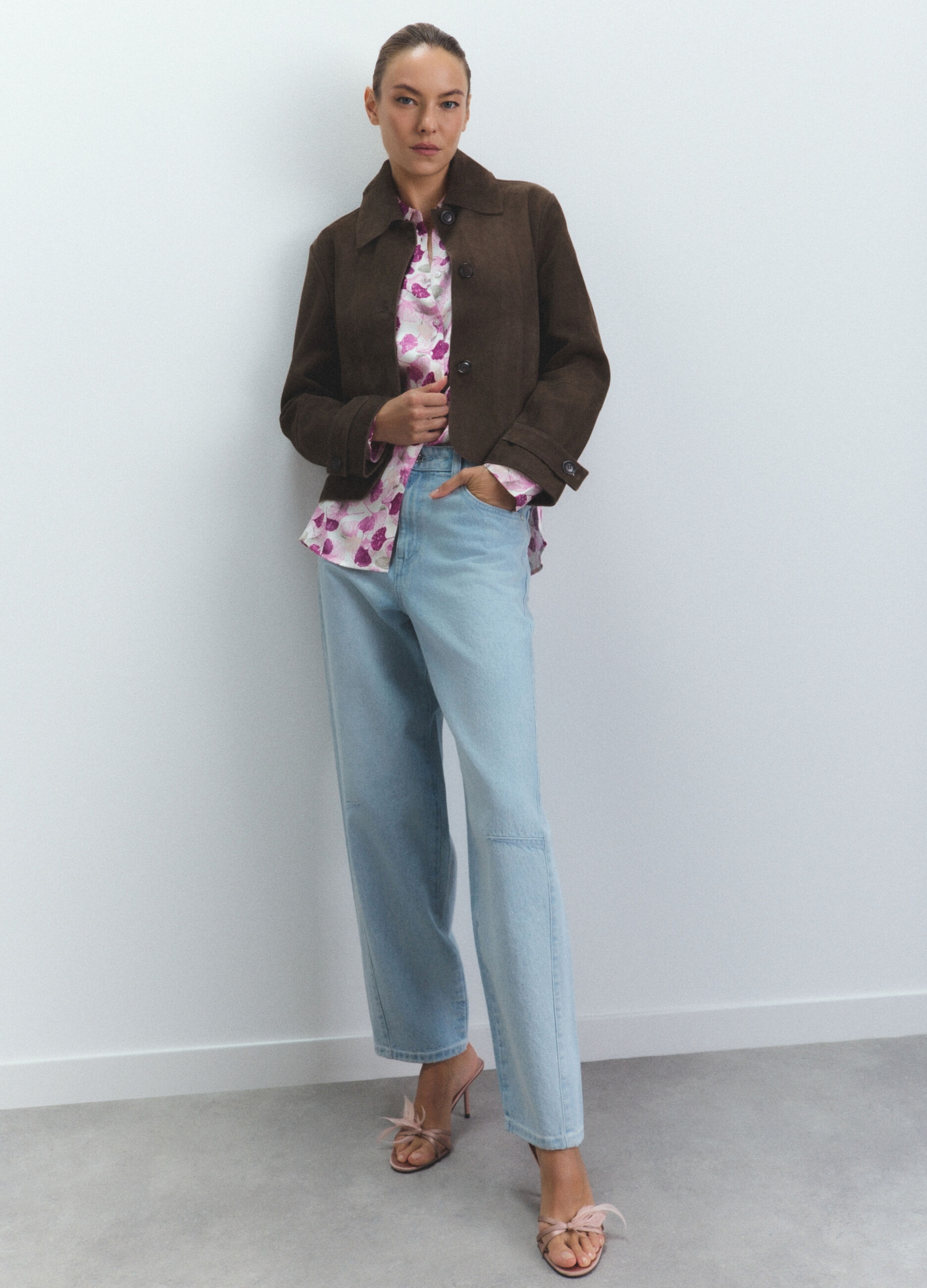 Pantaloni Barrel Fit in denim di puro cotone donna _0