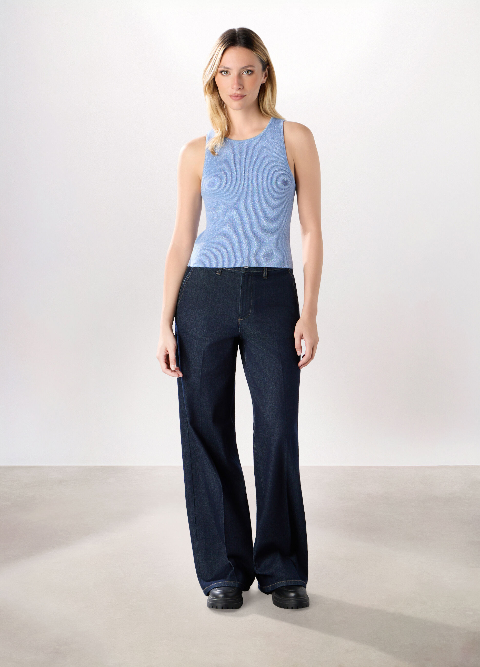 Pantaloni in denim di cotone stretch donna_0